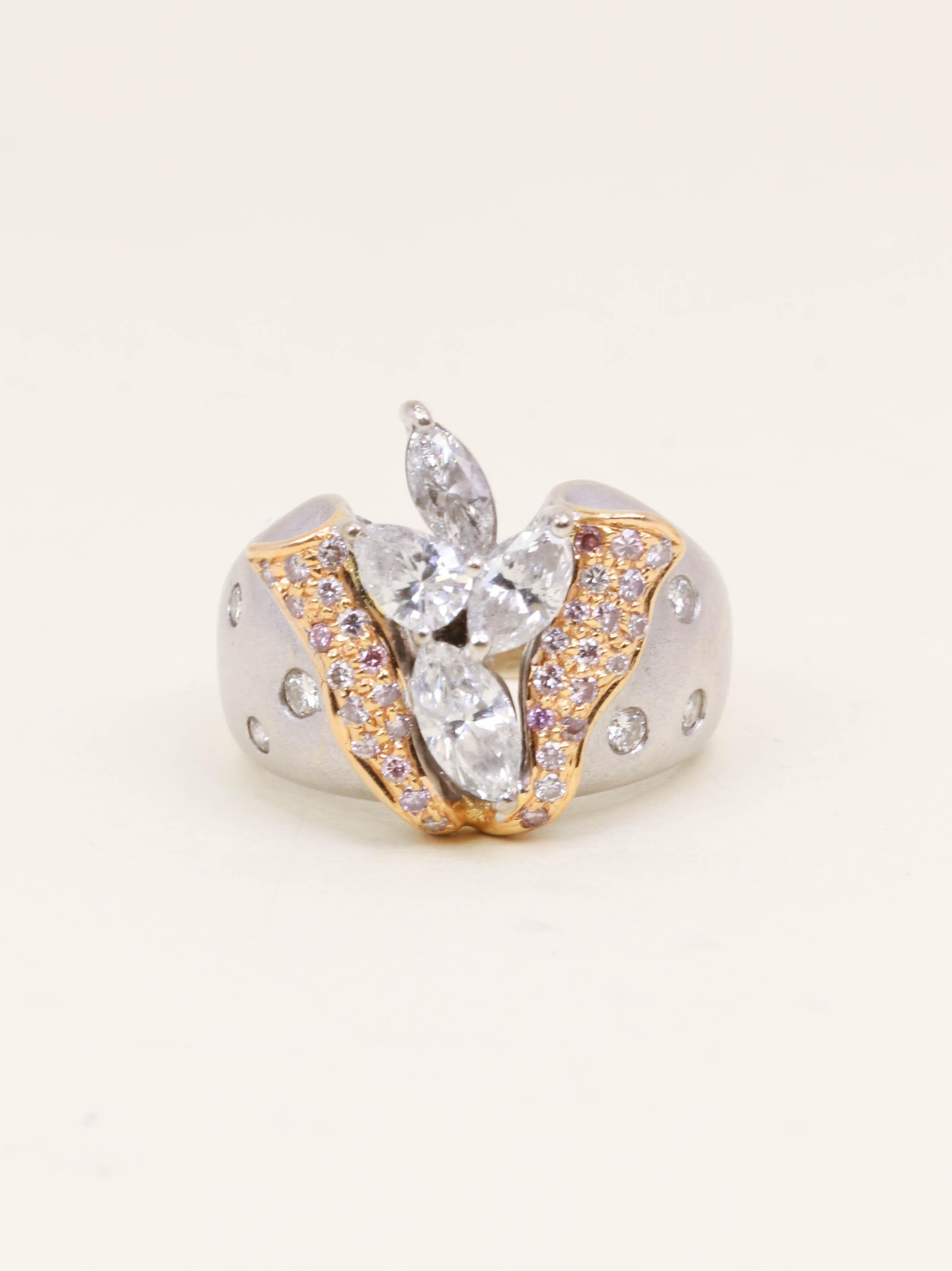 Bague fleur vintage or blanc diamants