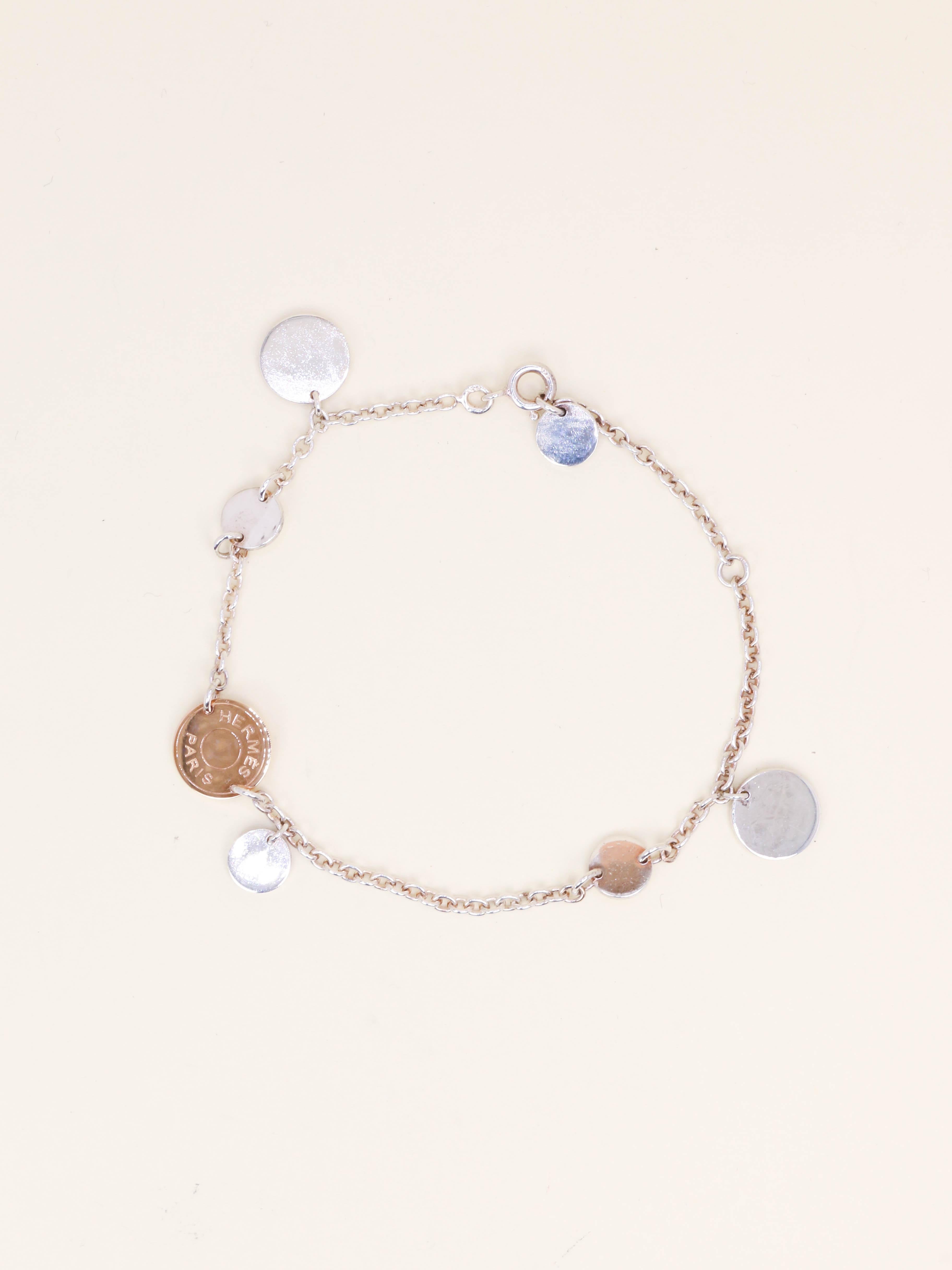 HERMES Bracelet Ex-libris argent or rose