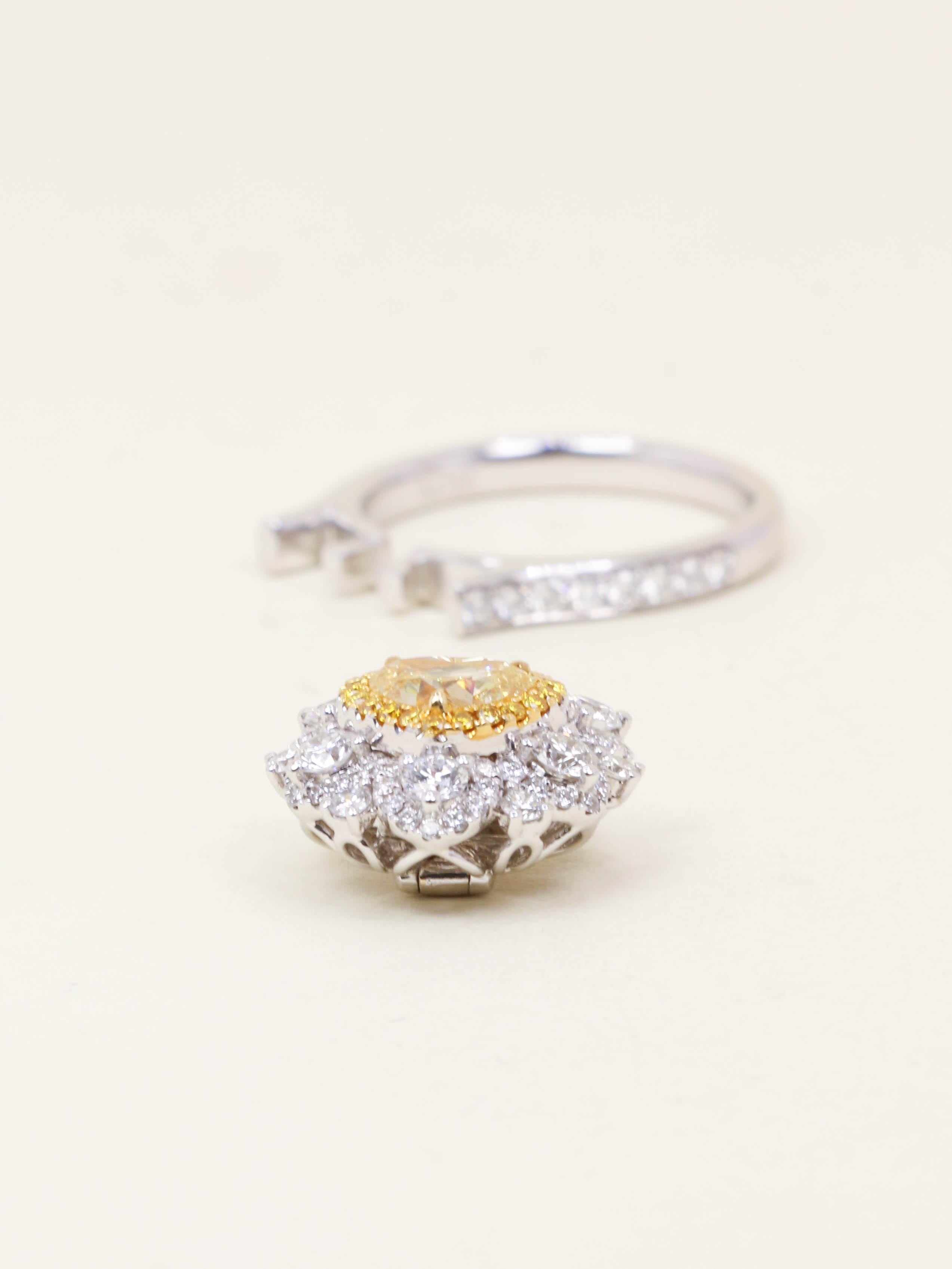 Bague Diamant coeur jaune Fancy Yellow 1 carat convertible Pendentif