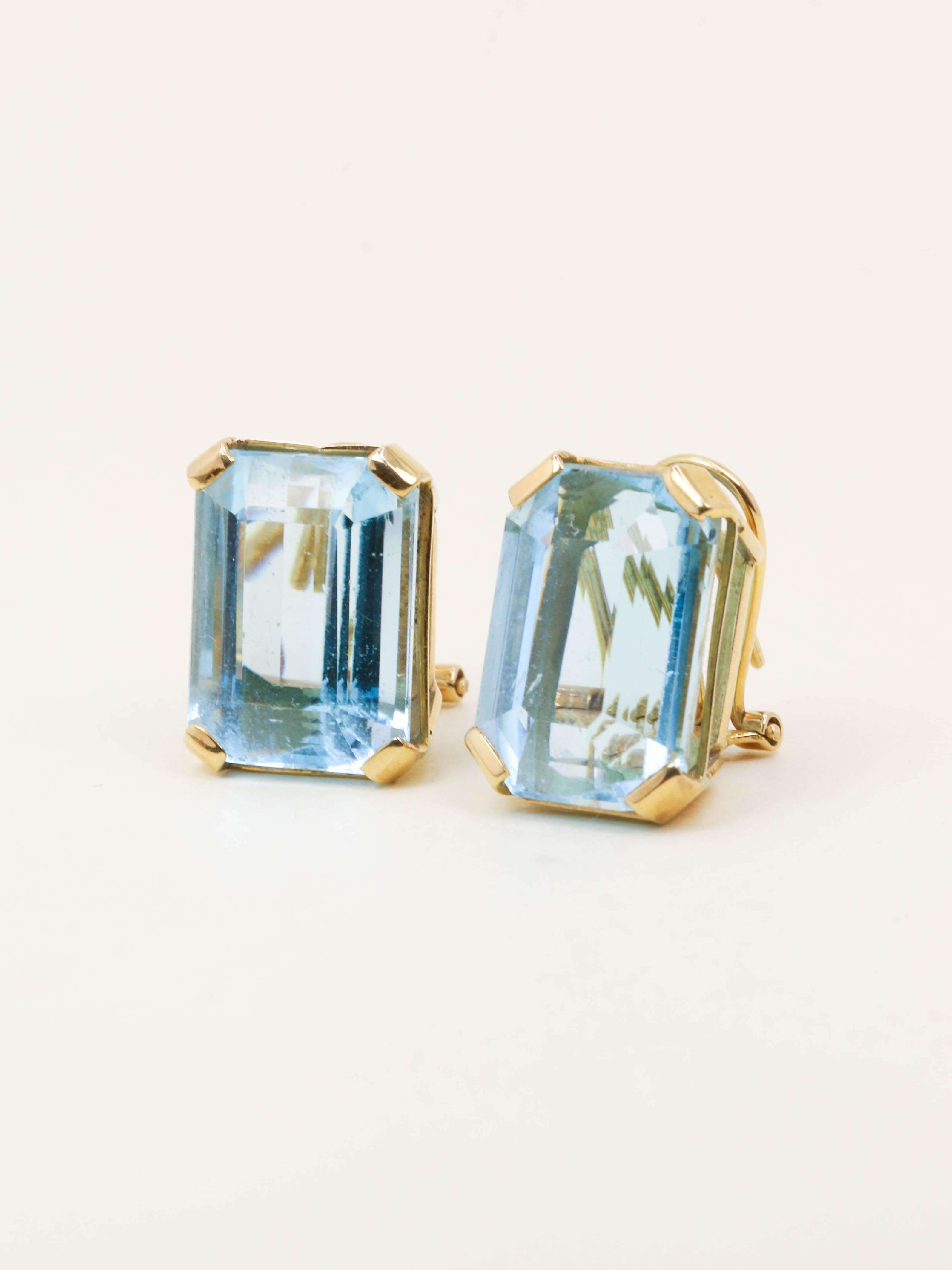Boucles d'oreilles or jaune aigue marine 30 carats