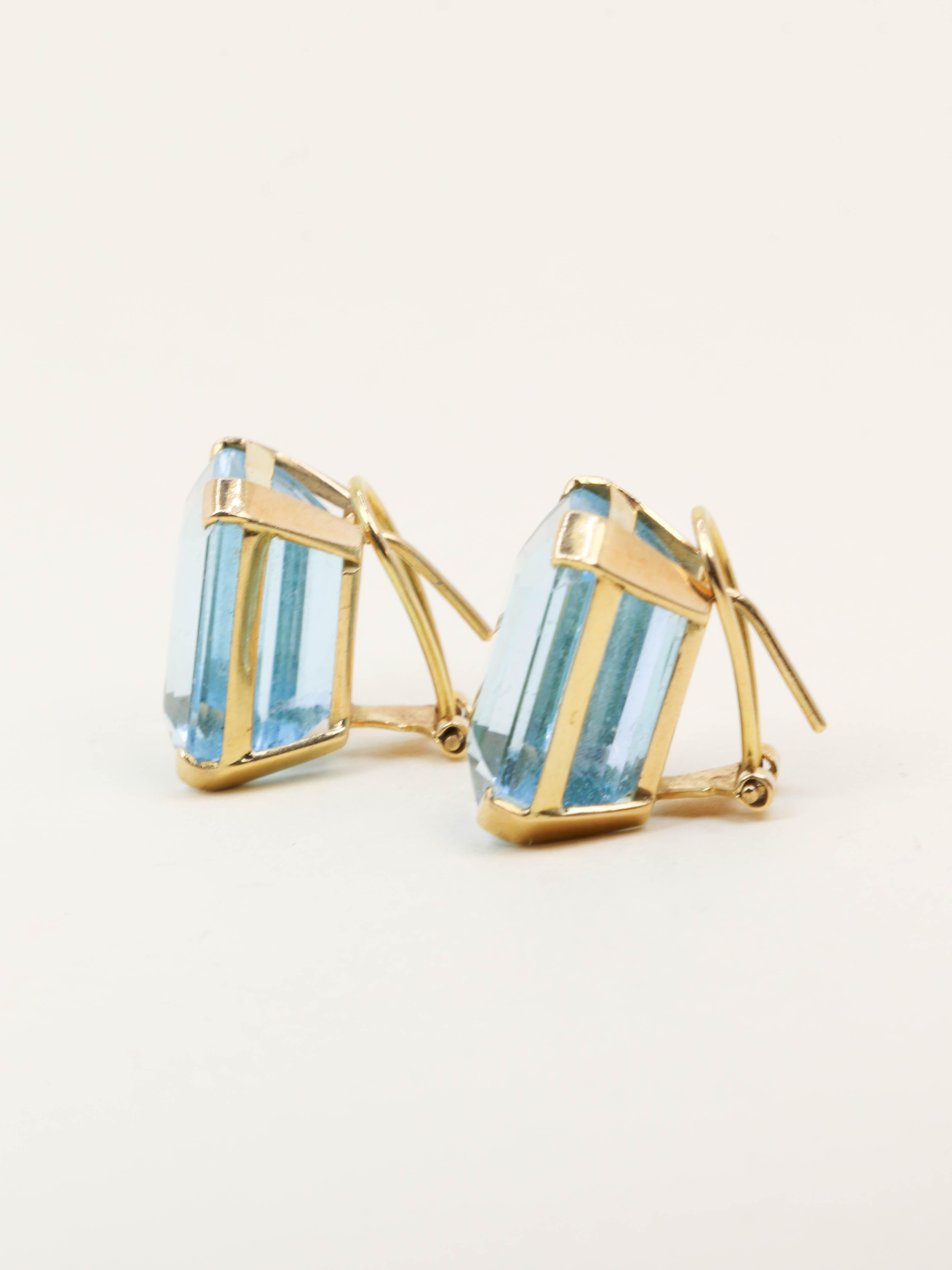 Boucles d'oreilles or jaune aigue marine 30 carats