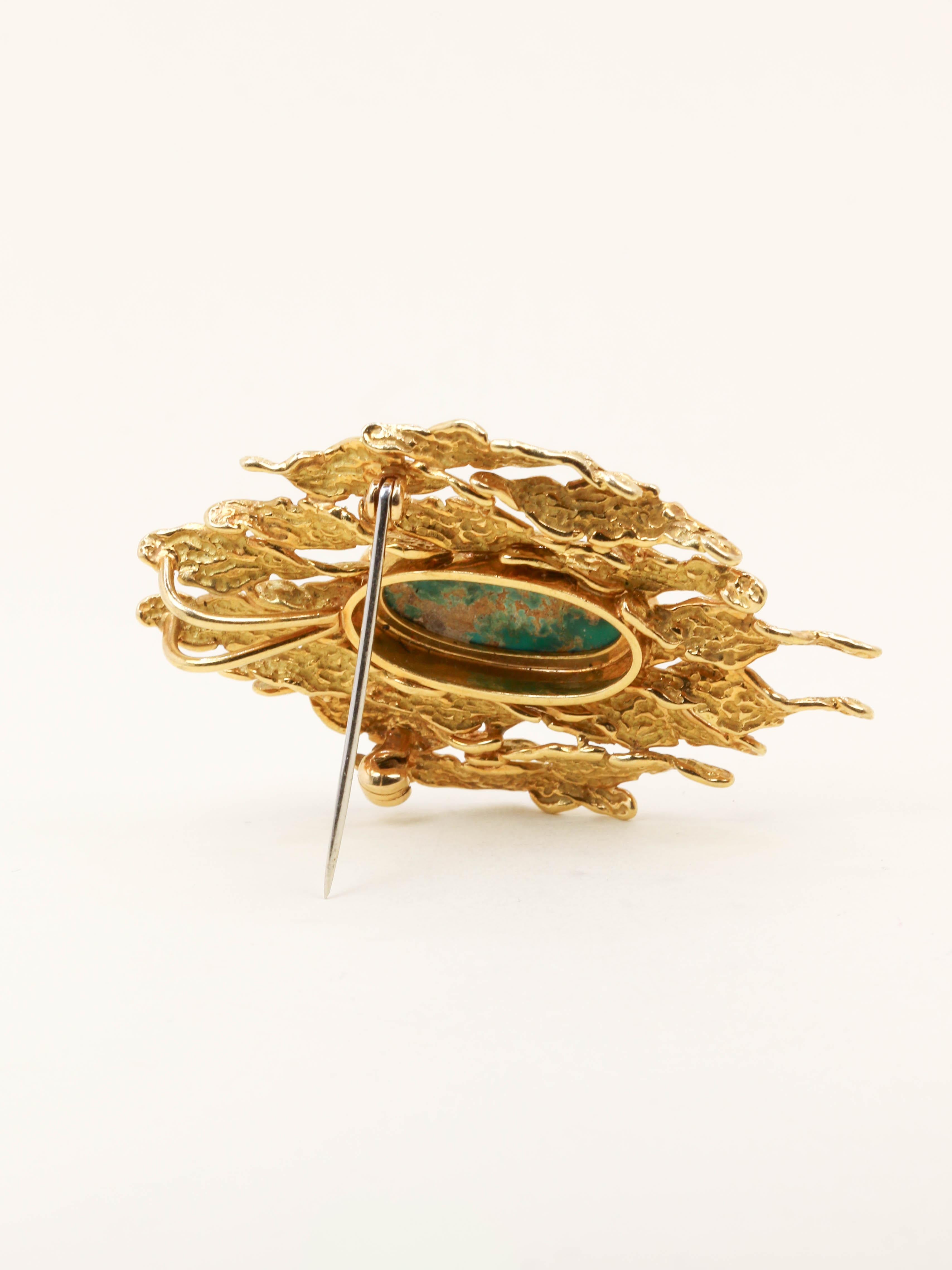 Broche Pendentif or jaune turquoise matrix