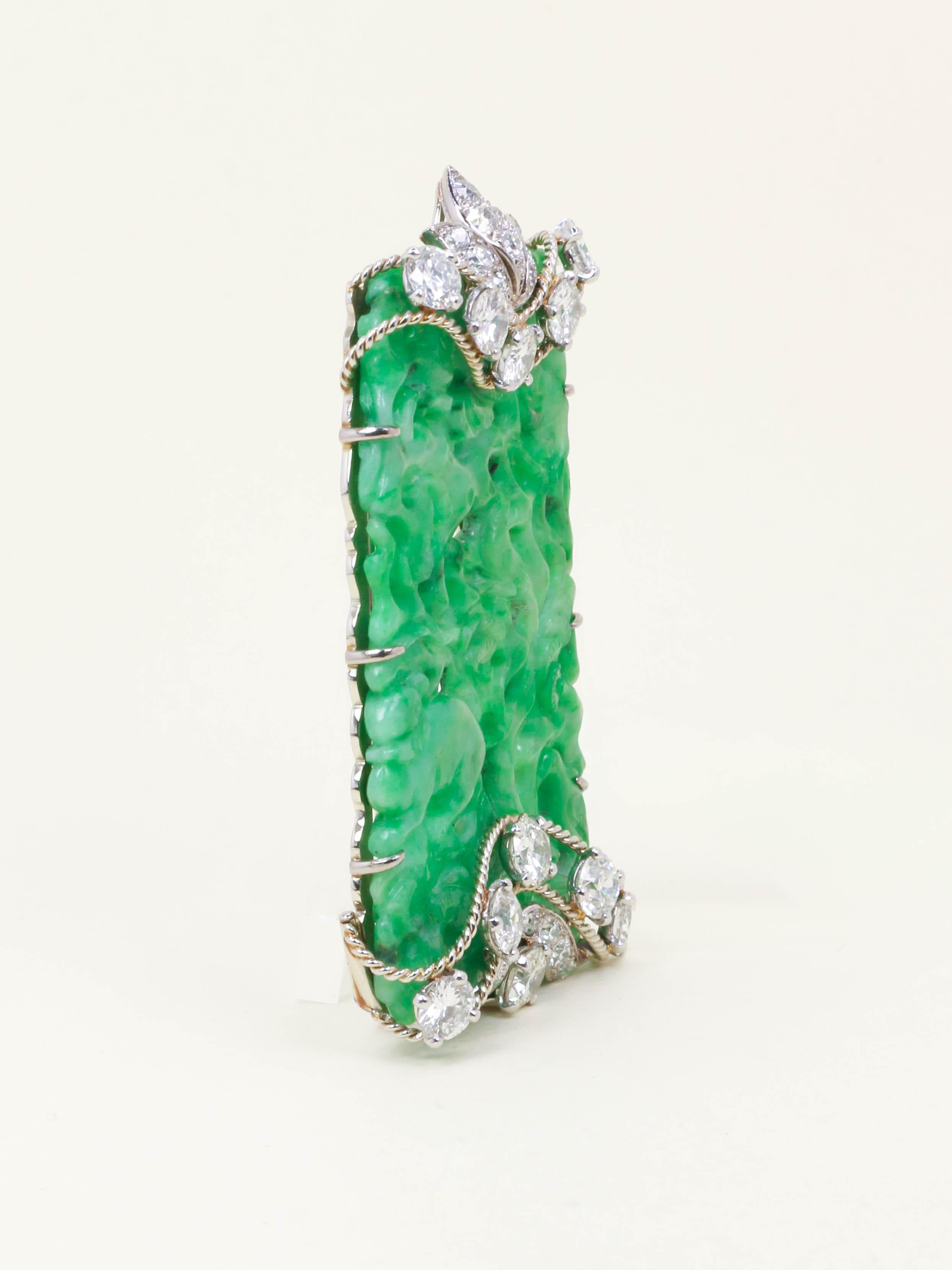 CARTIER Broche Plaque de jade diamants
