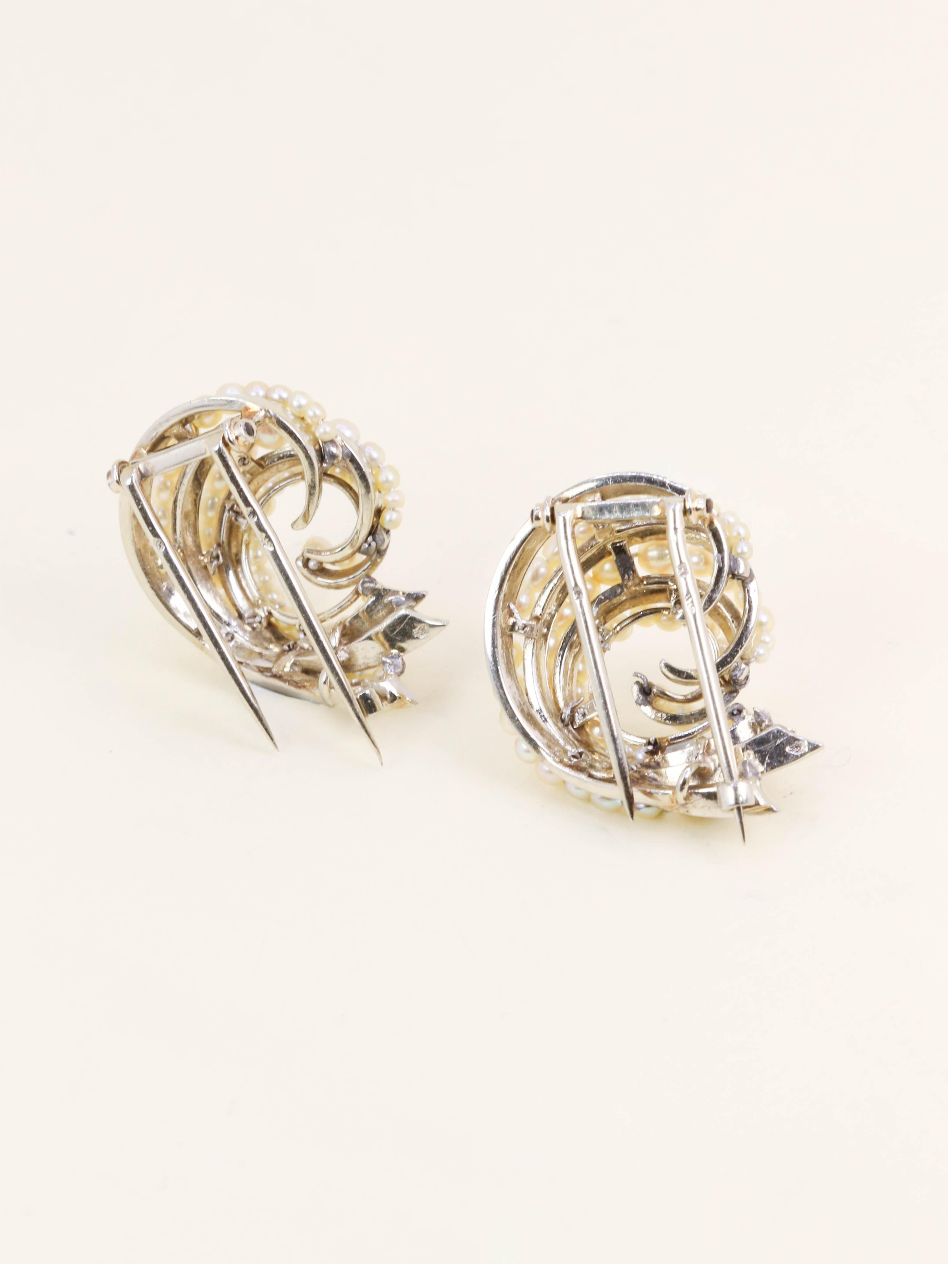 Double clips coquillage or blanc perles fines