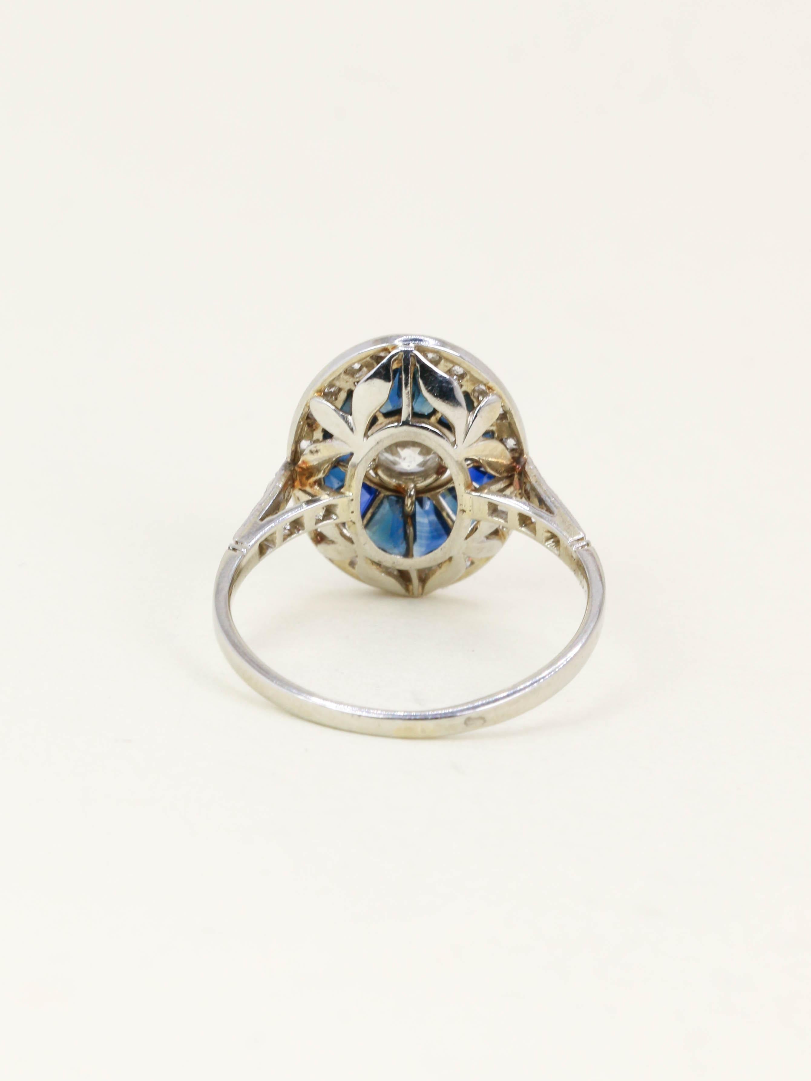 Bague Art Déco diamants saphirs calibrés