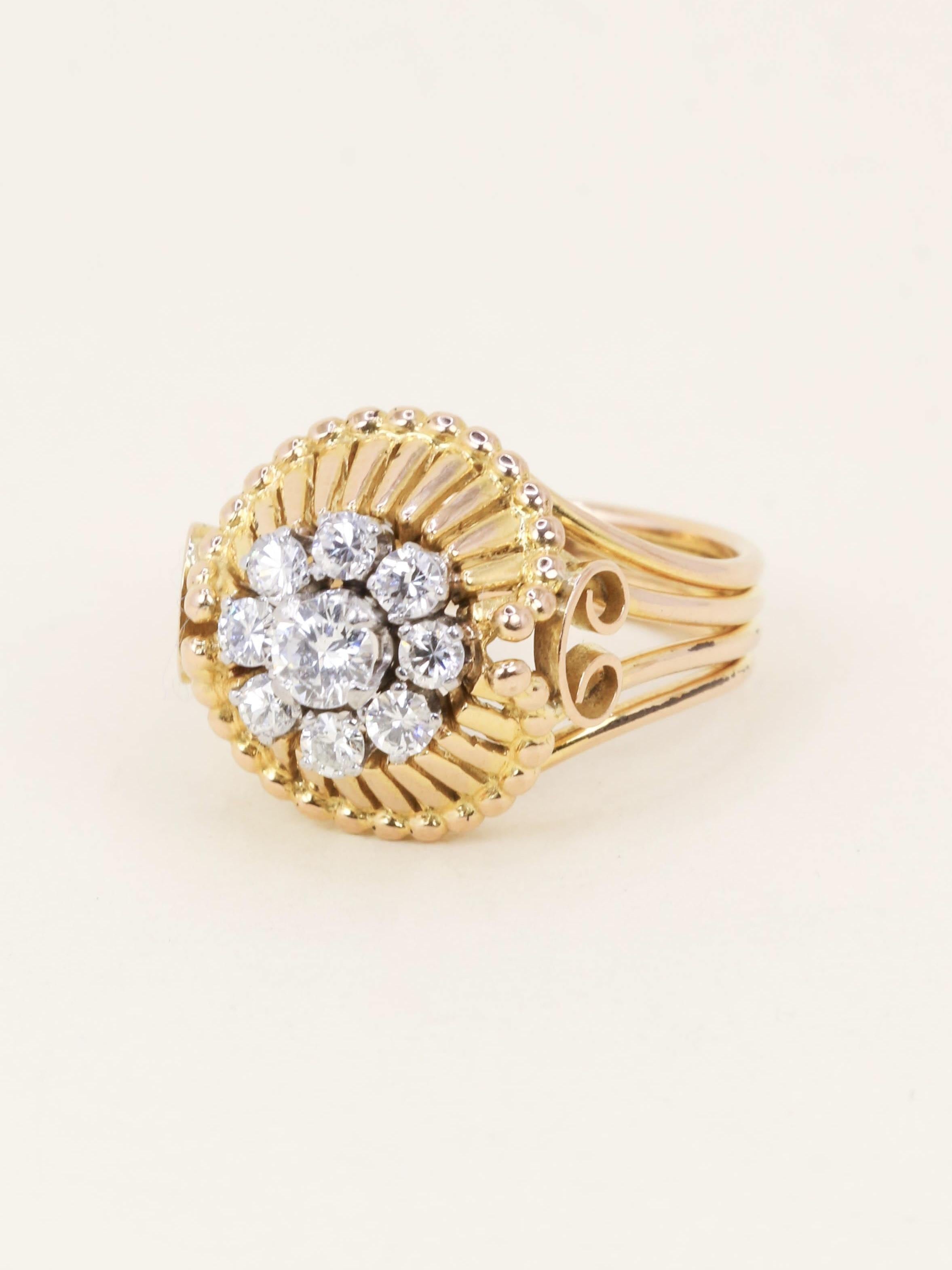 Bague fil or jaune diamants
