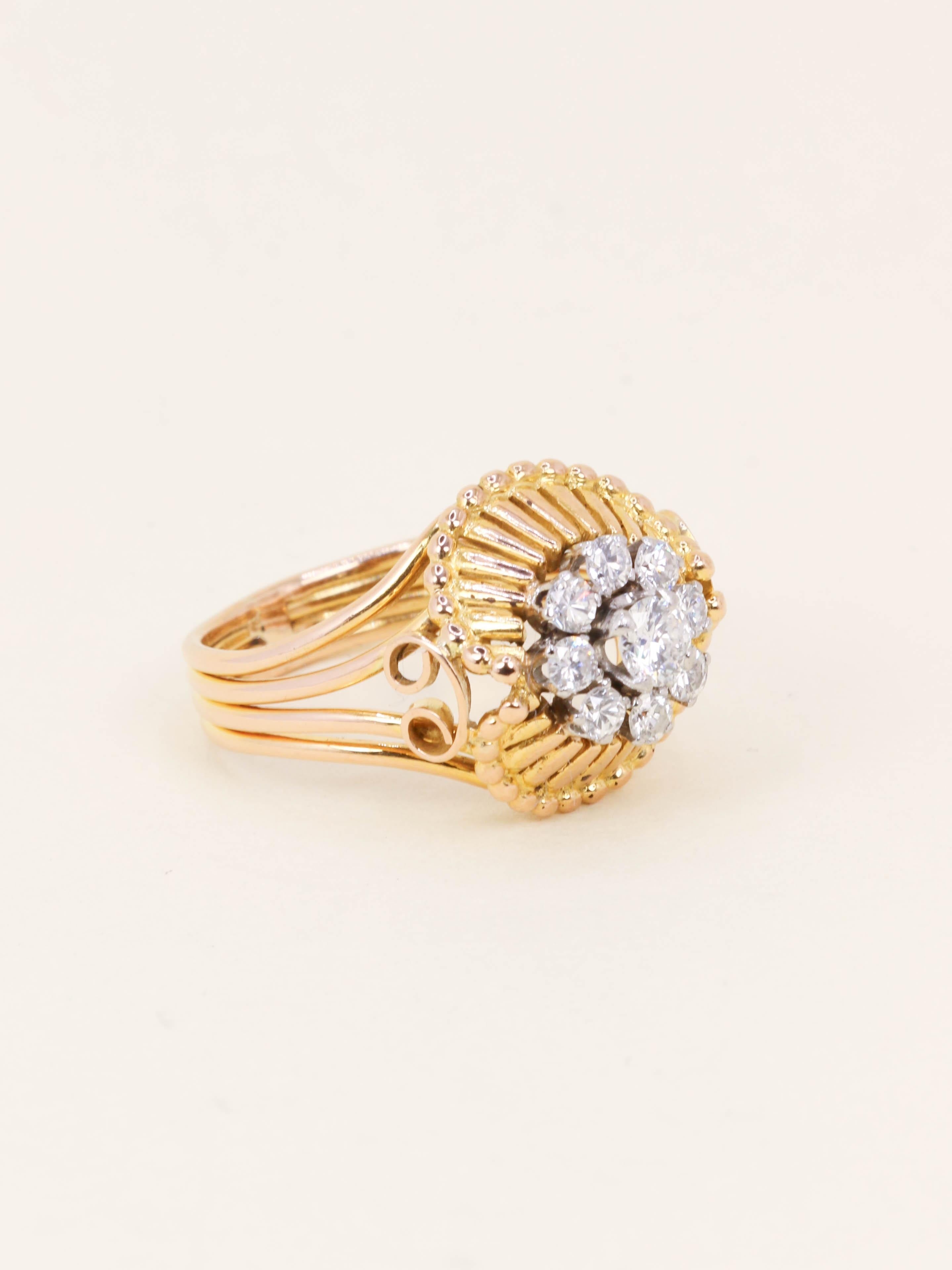 Bague fil or jaune diamants