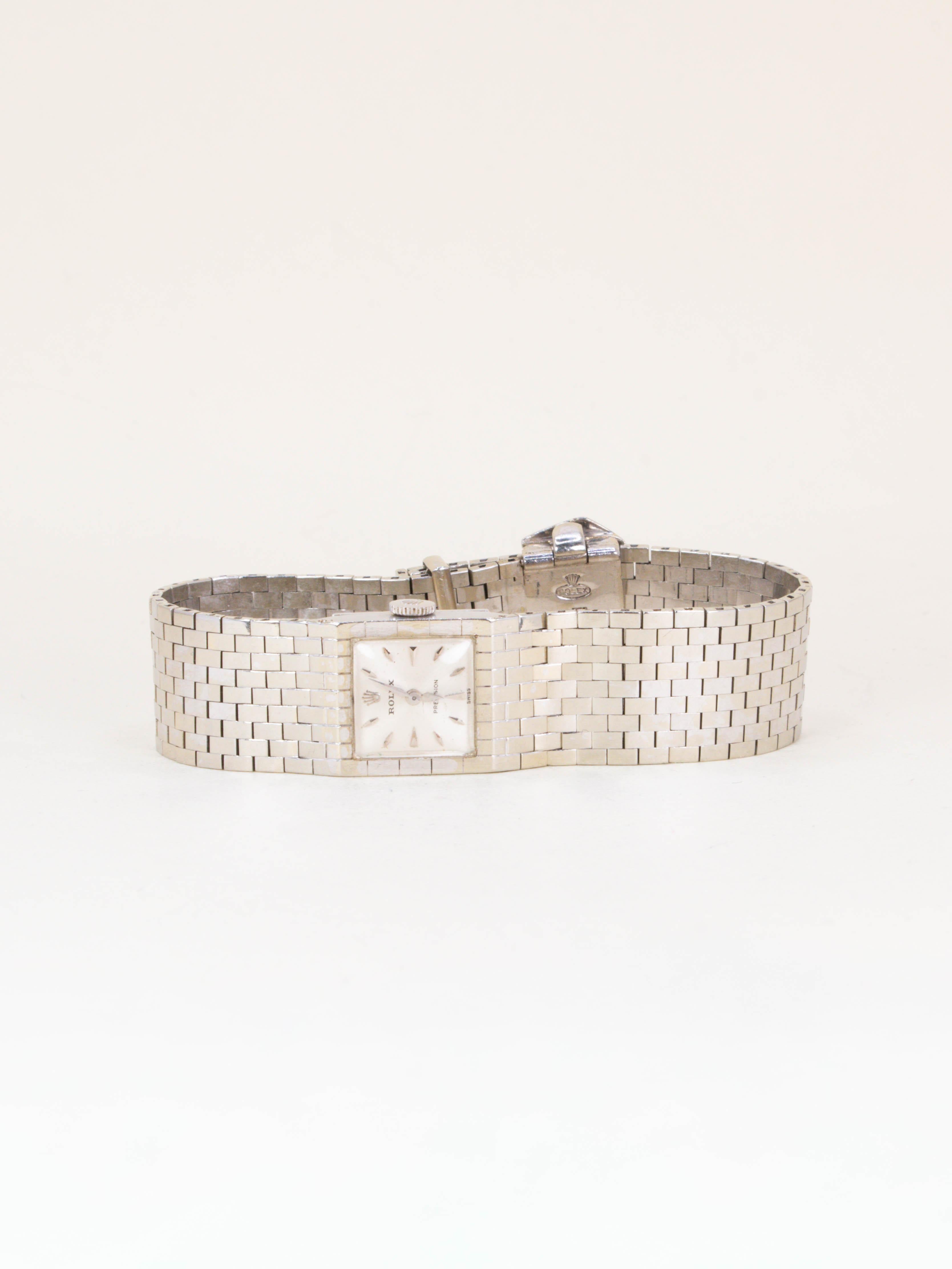 Montre ROLEX vintage Precision 8209 Bracelet ceinture or blanc