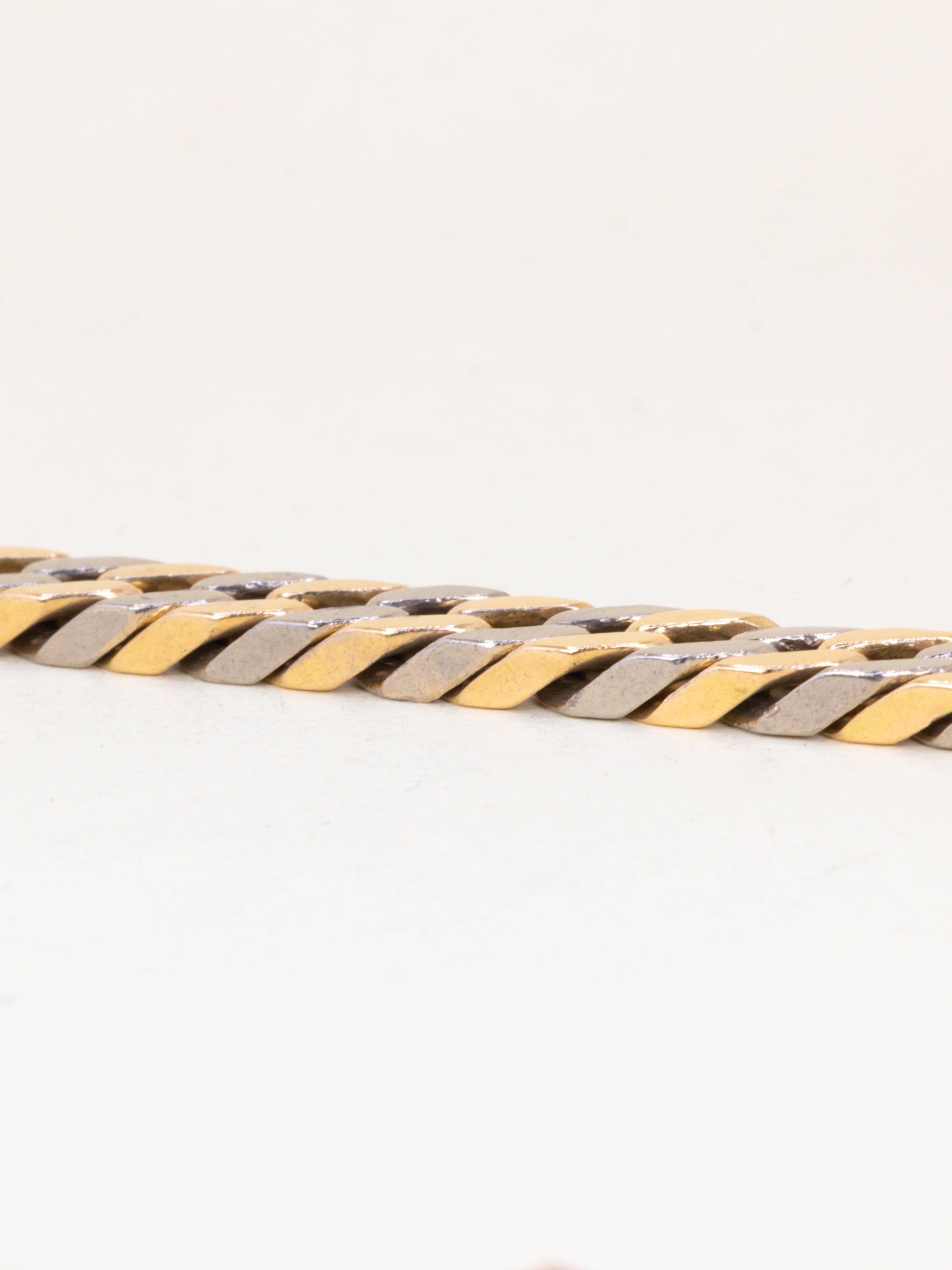 HERMES Bracelet vintage gourmette or jaune or blanc