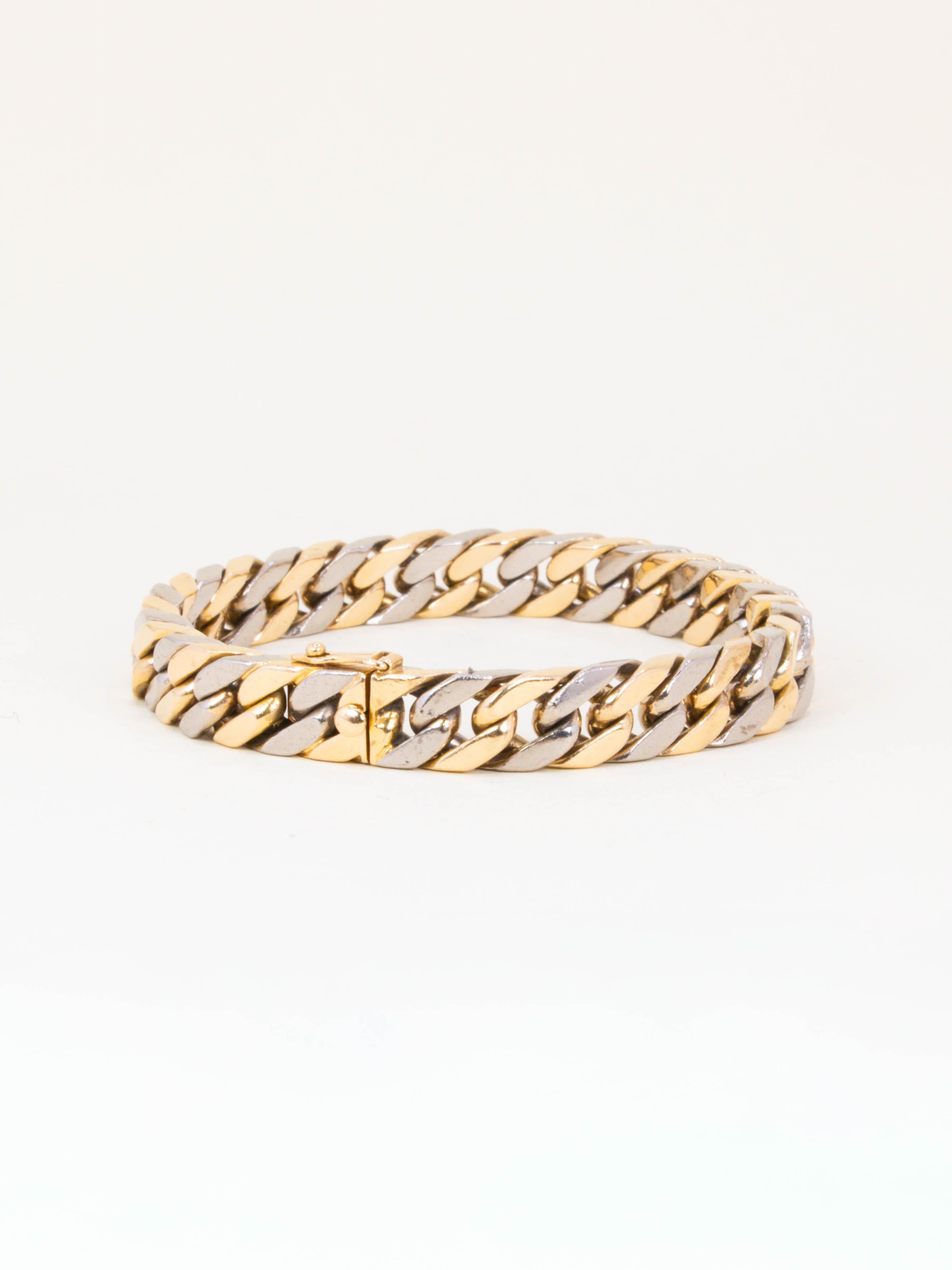 HERMES Bracelet vintage gourmette or jaune or blanc