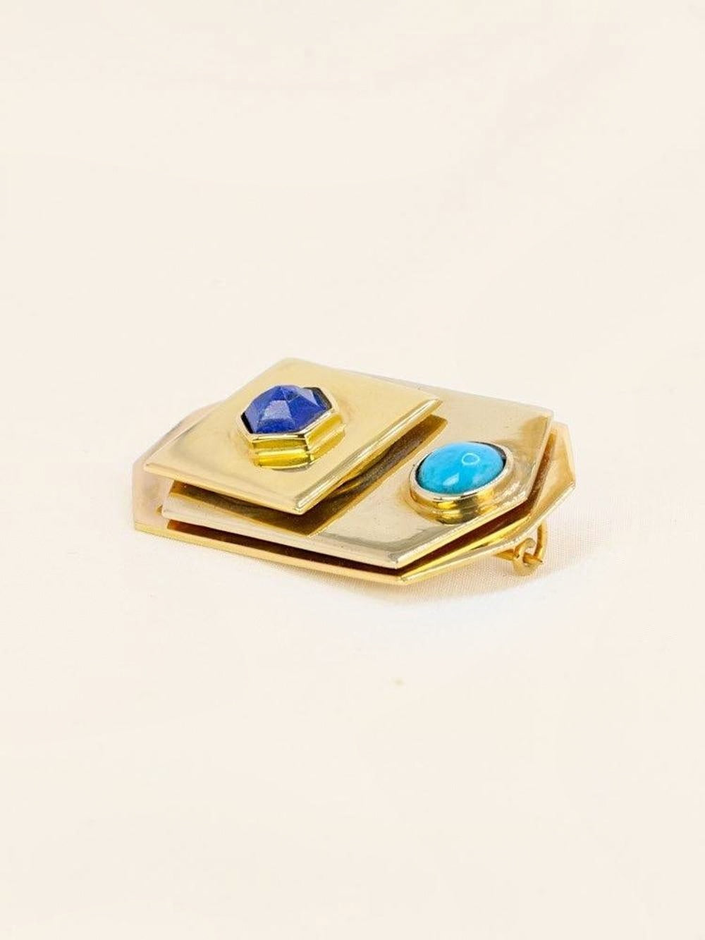 PIERO DORAZIO Broche Artcurial or jaune lapis-lazuli turquoise
