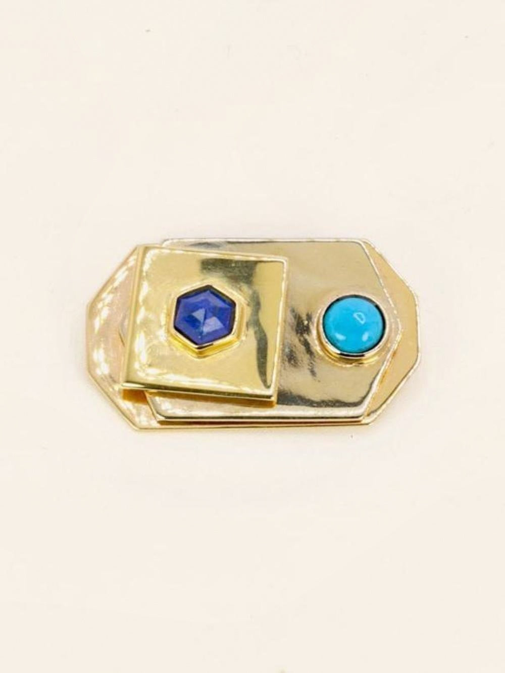 PIERO DORAZIO Broche Artcurial or jaune lapis-lazuli turquoise