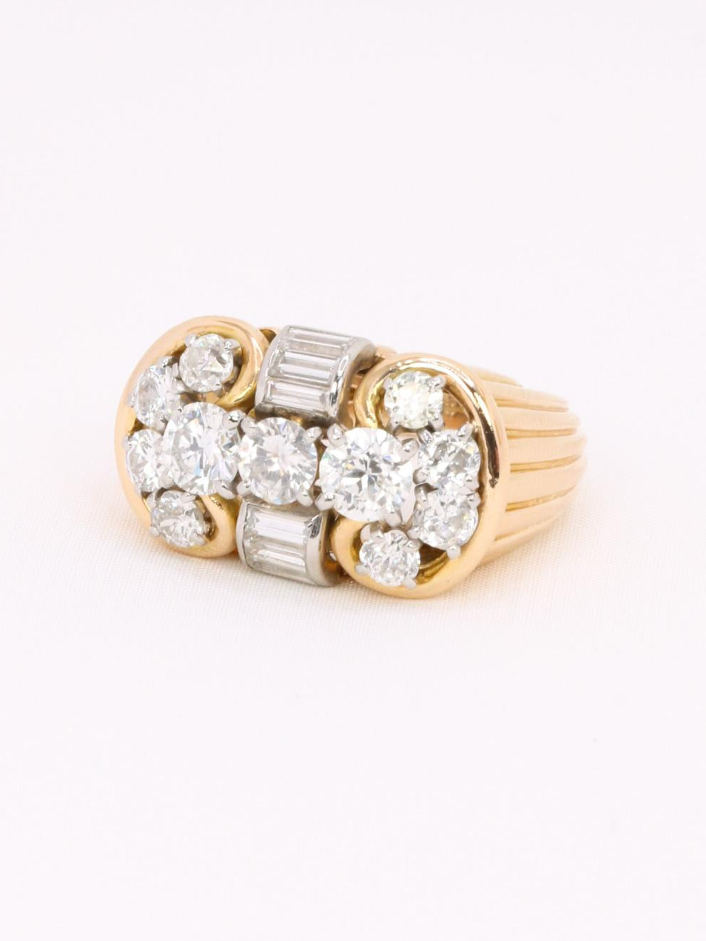 Bague godrons vintage or jaune diamants