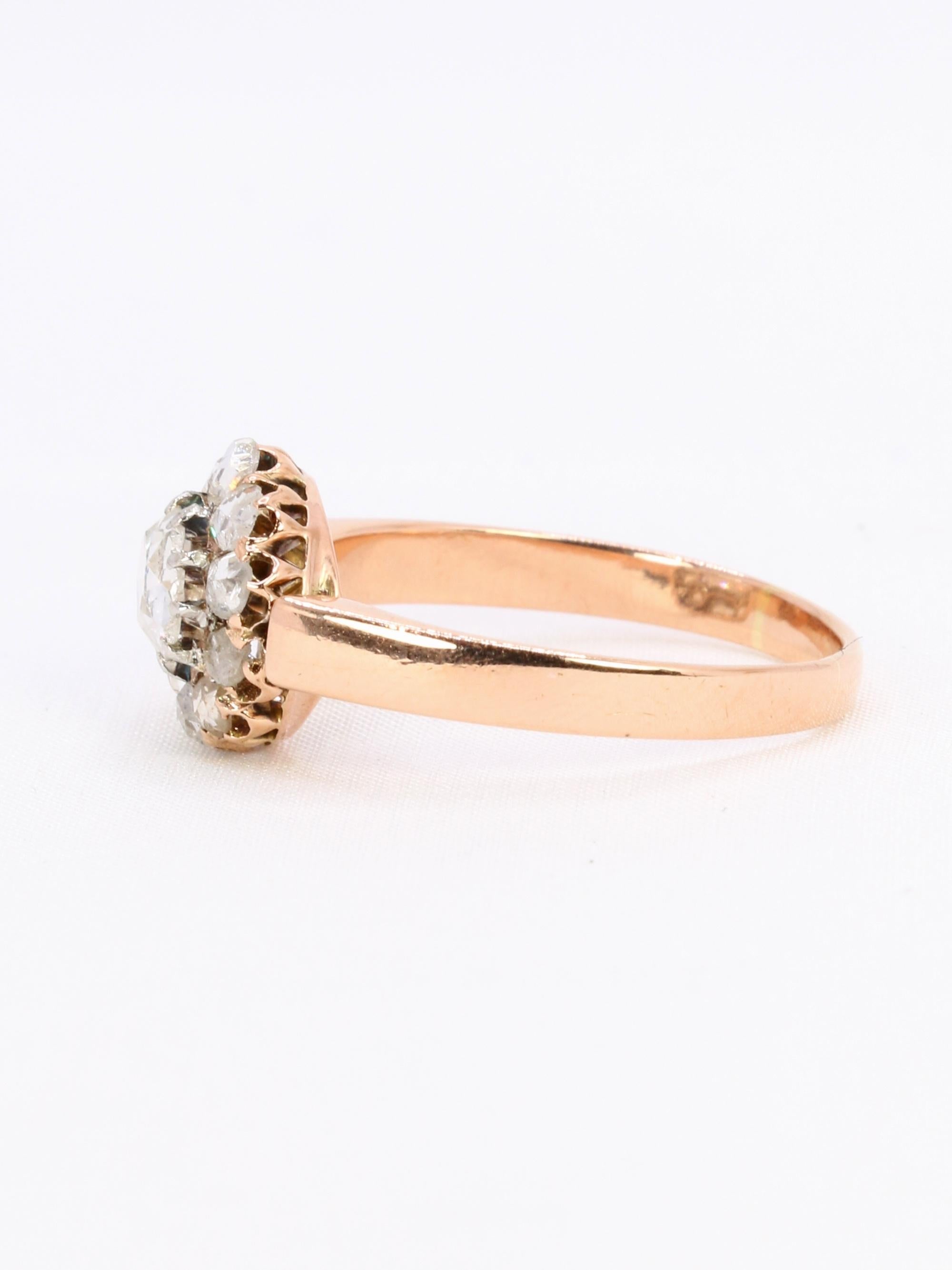 Bague marguerite or rose diamants taille rose 0.7 carat
