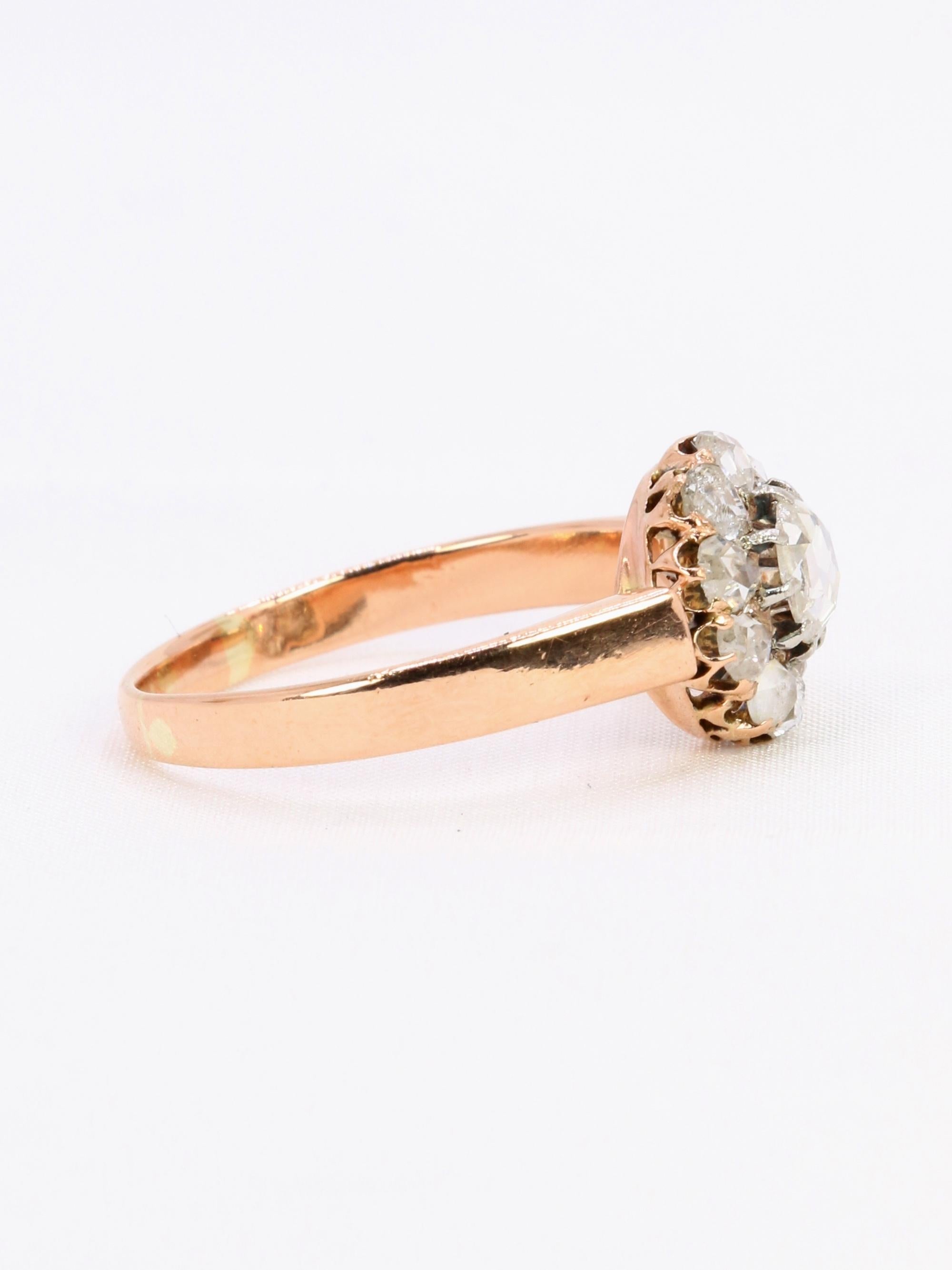 Bague marguerite or rose diamants taille rose 0.7 carat