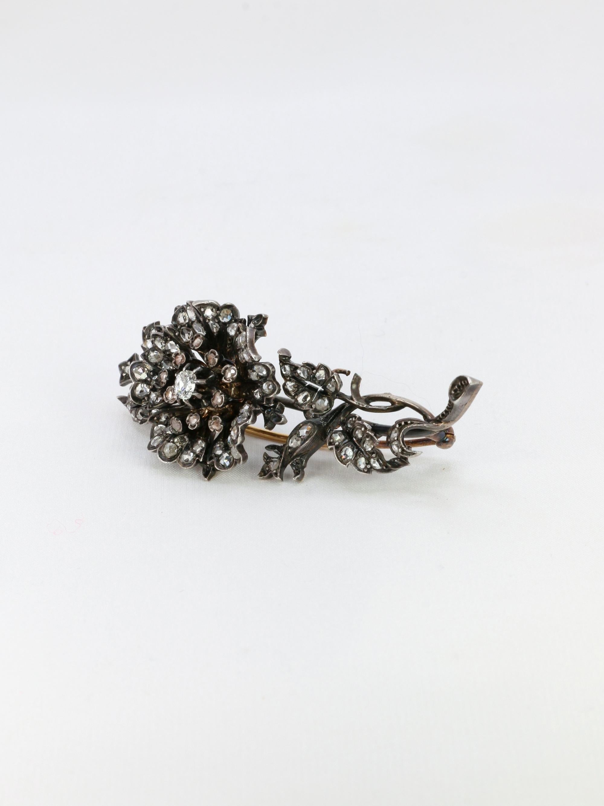 Broche trembleuse or argent diamants taille ancienne