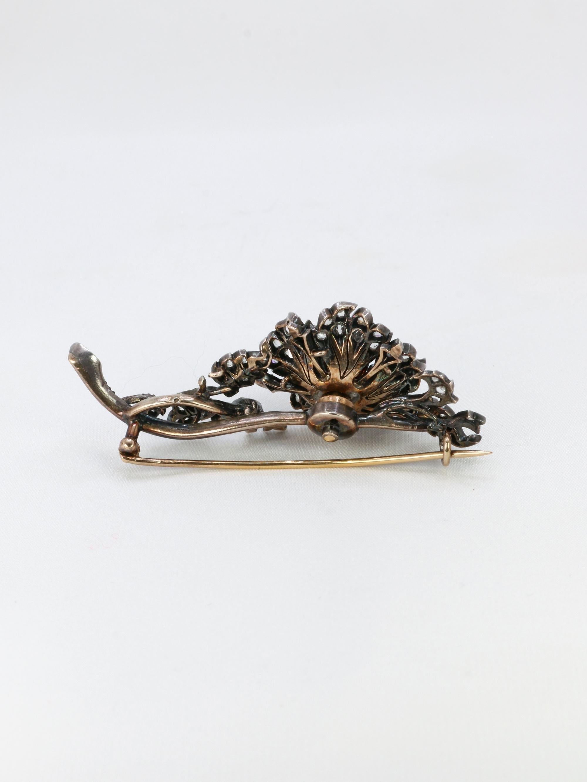 Broche trembleuse or argent diamants taille ancienne