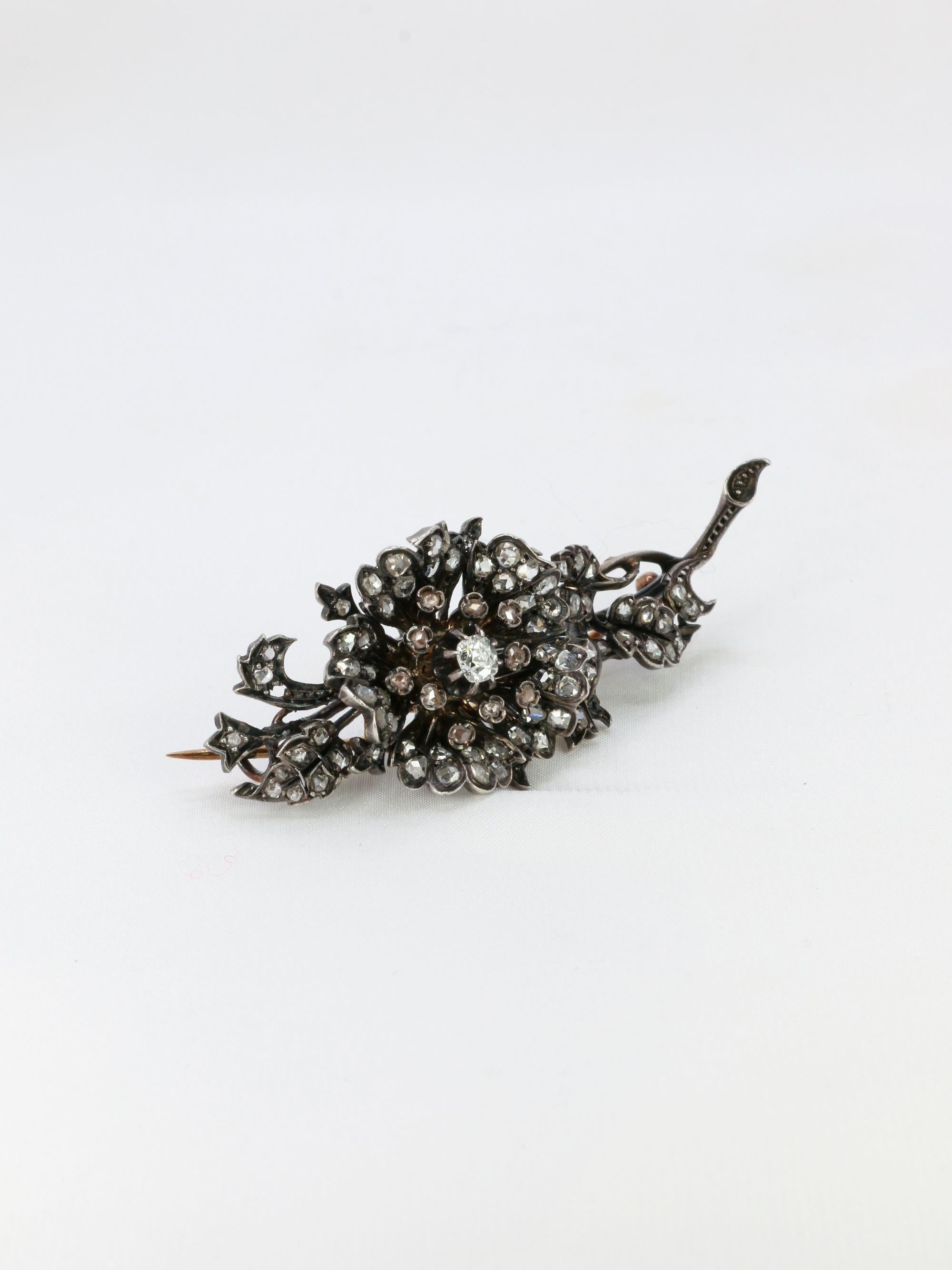 Broche trembleuse or argent diamants taille ancienne