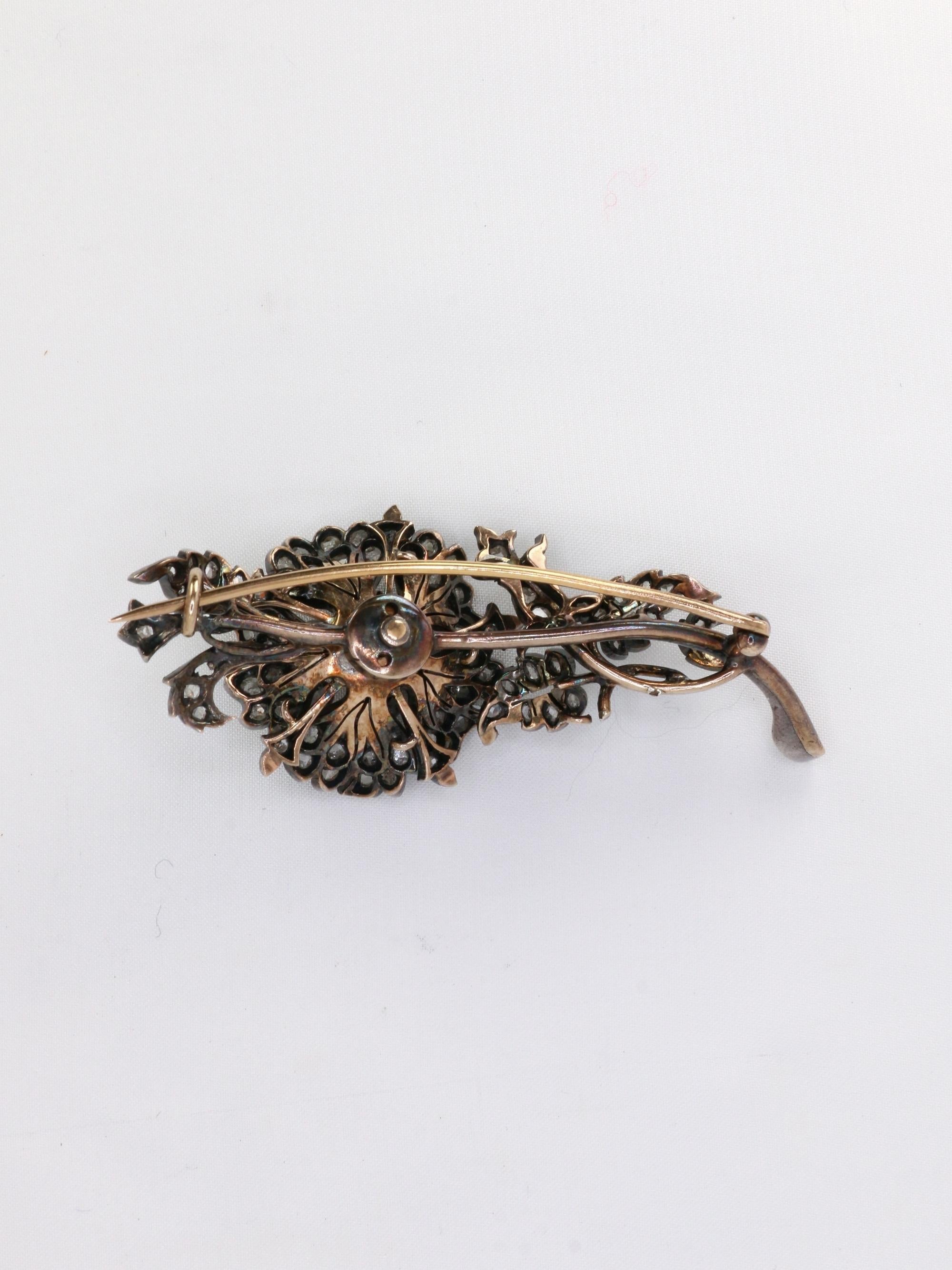 Broche trembleuse or argent diamants taille ancienne