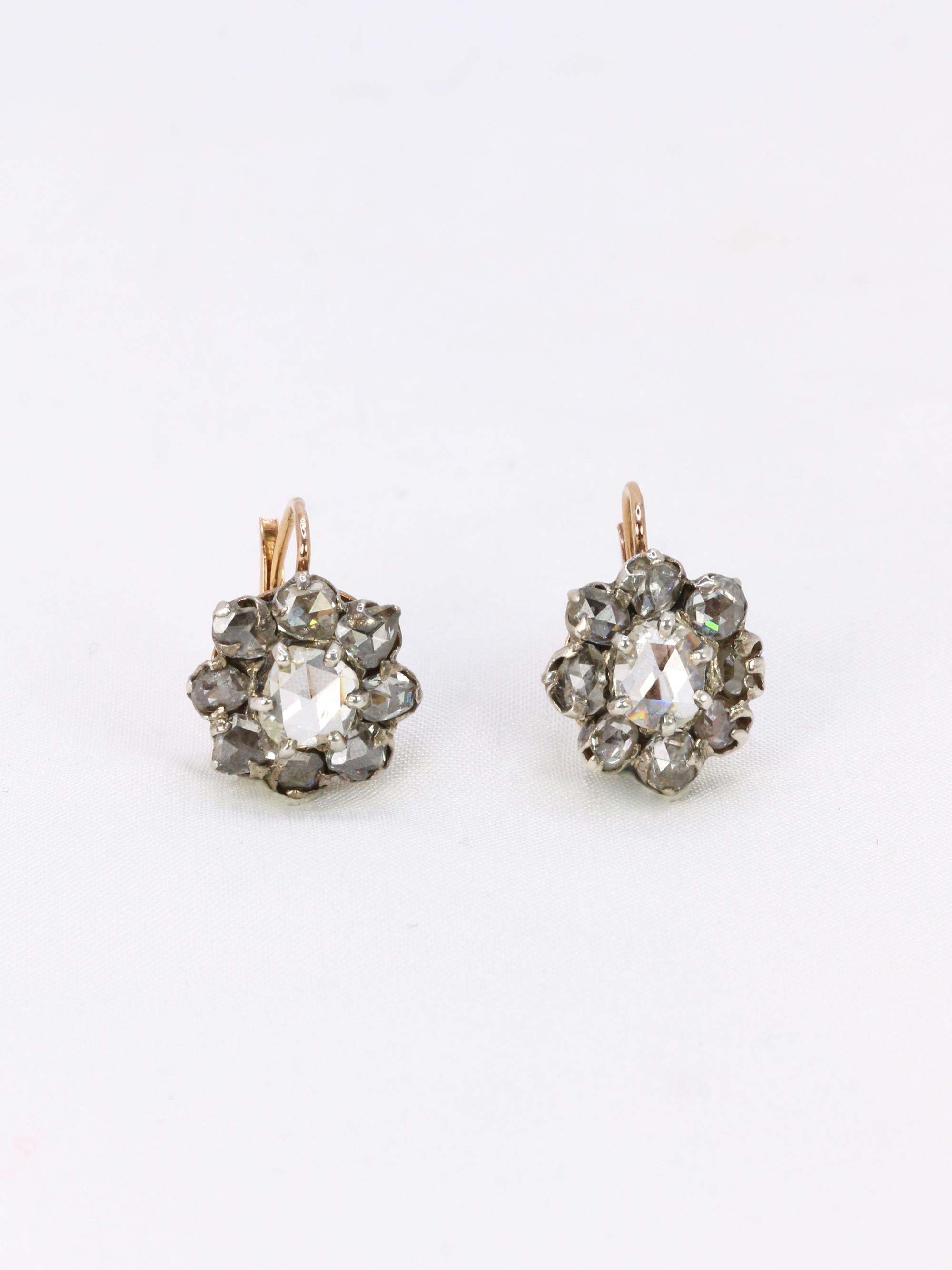 Dormeuses marguerite diamants taille rose