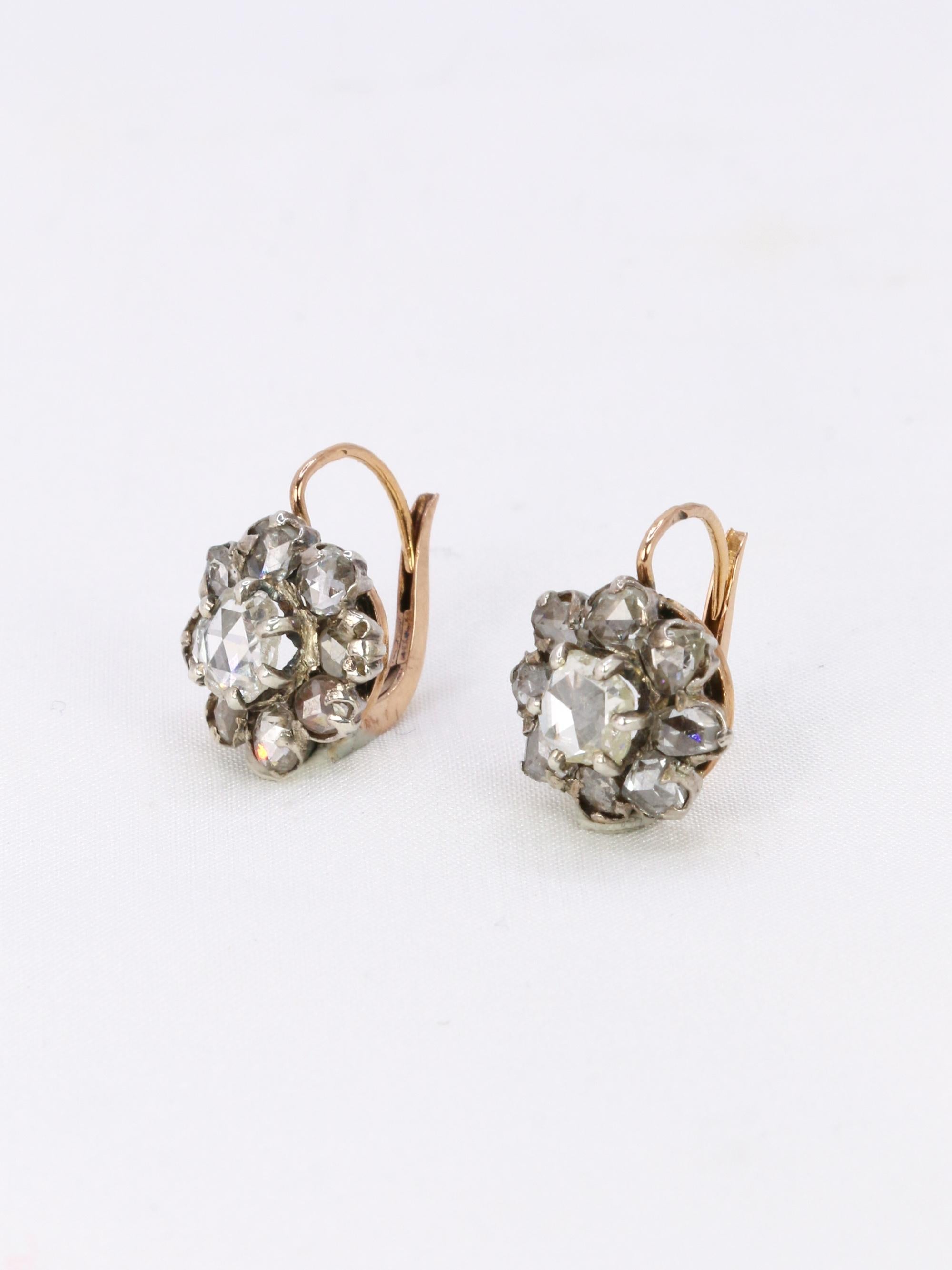 Dormeuses marguerite diamants taille rose