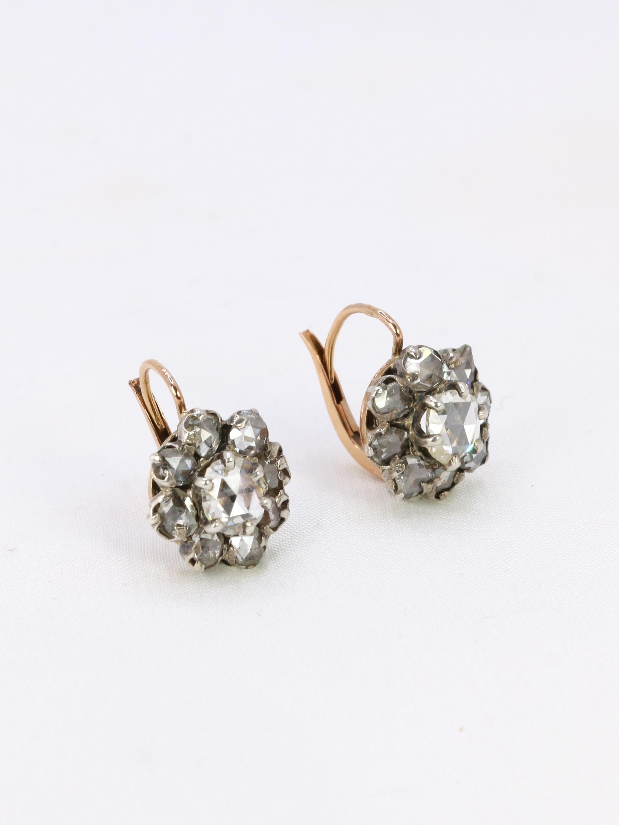 Dormeuses marguerite diamants taille rose