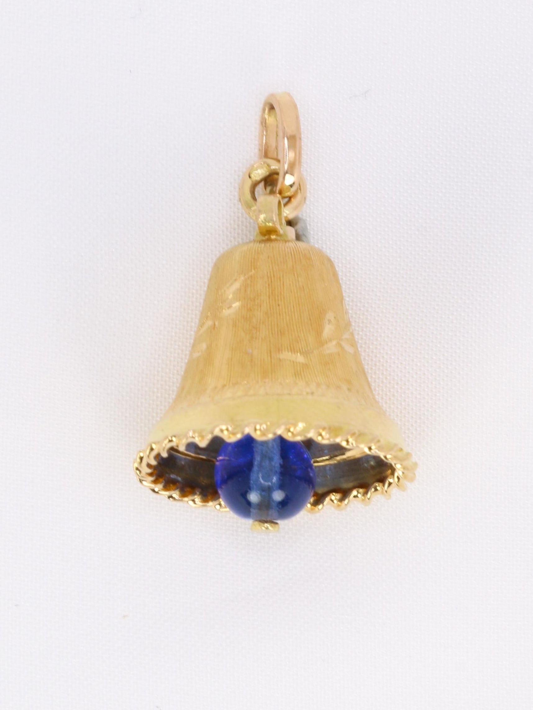 Pendentif charms vintage cloche or jaune pierre bleue
