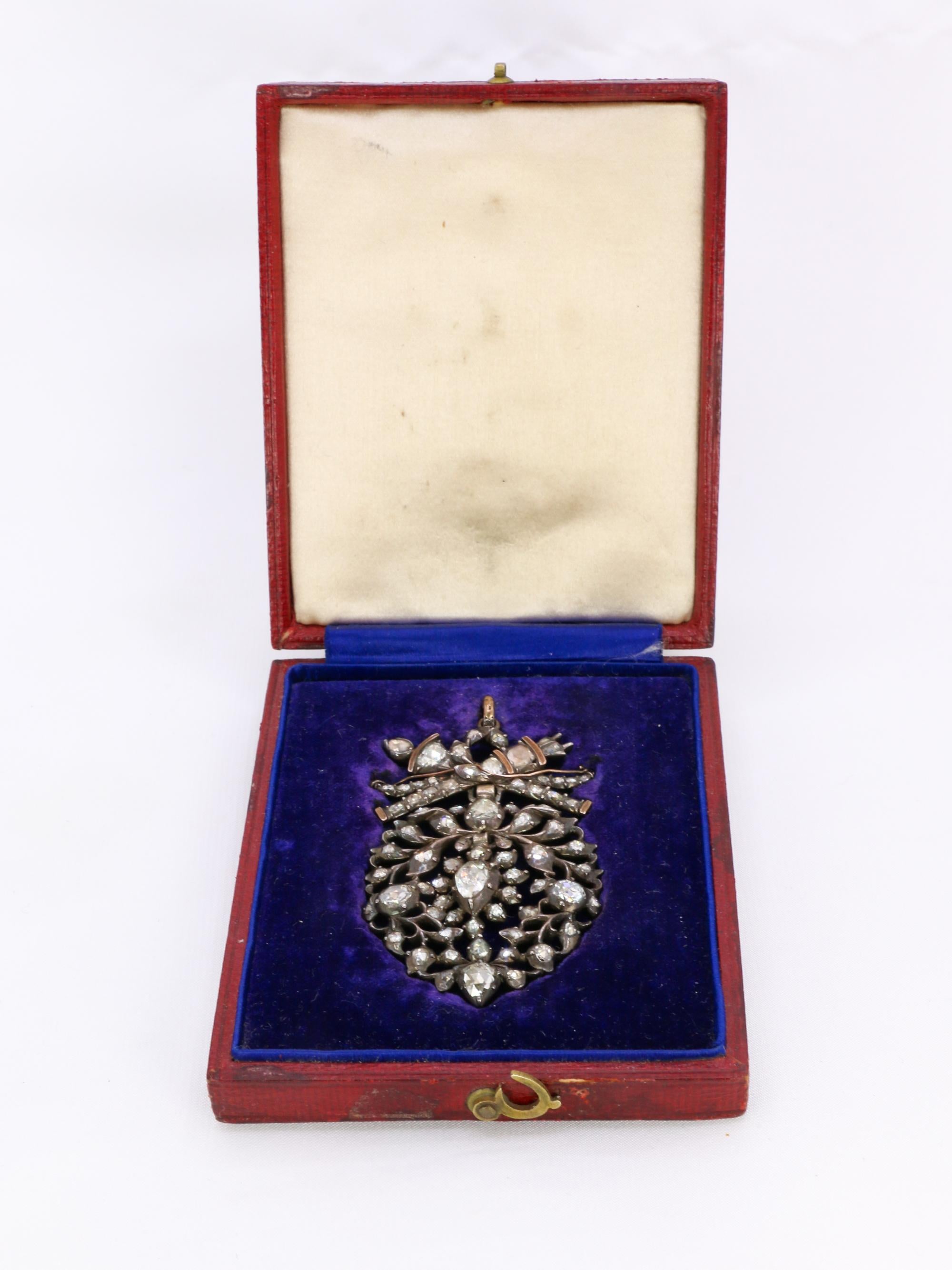 Pendentif ancien cœur flamand diamants taille rose