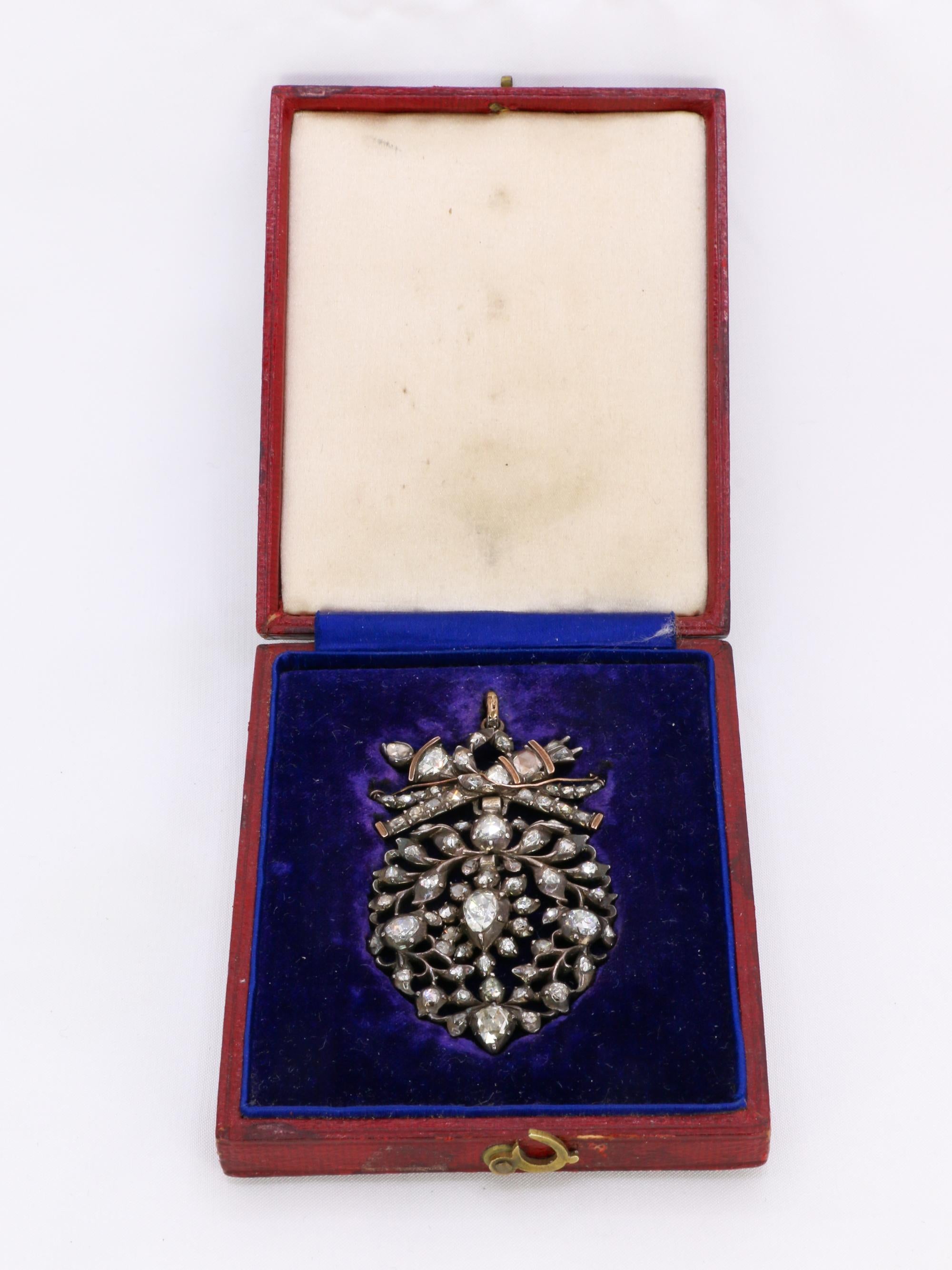 Pendentif ancien cœur flamand diamants taille rose