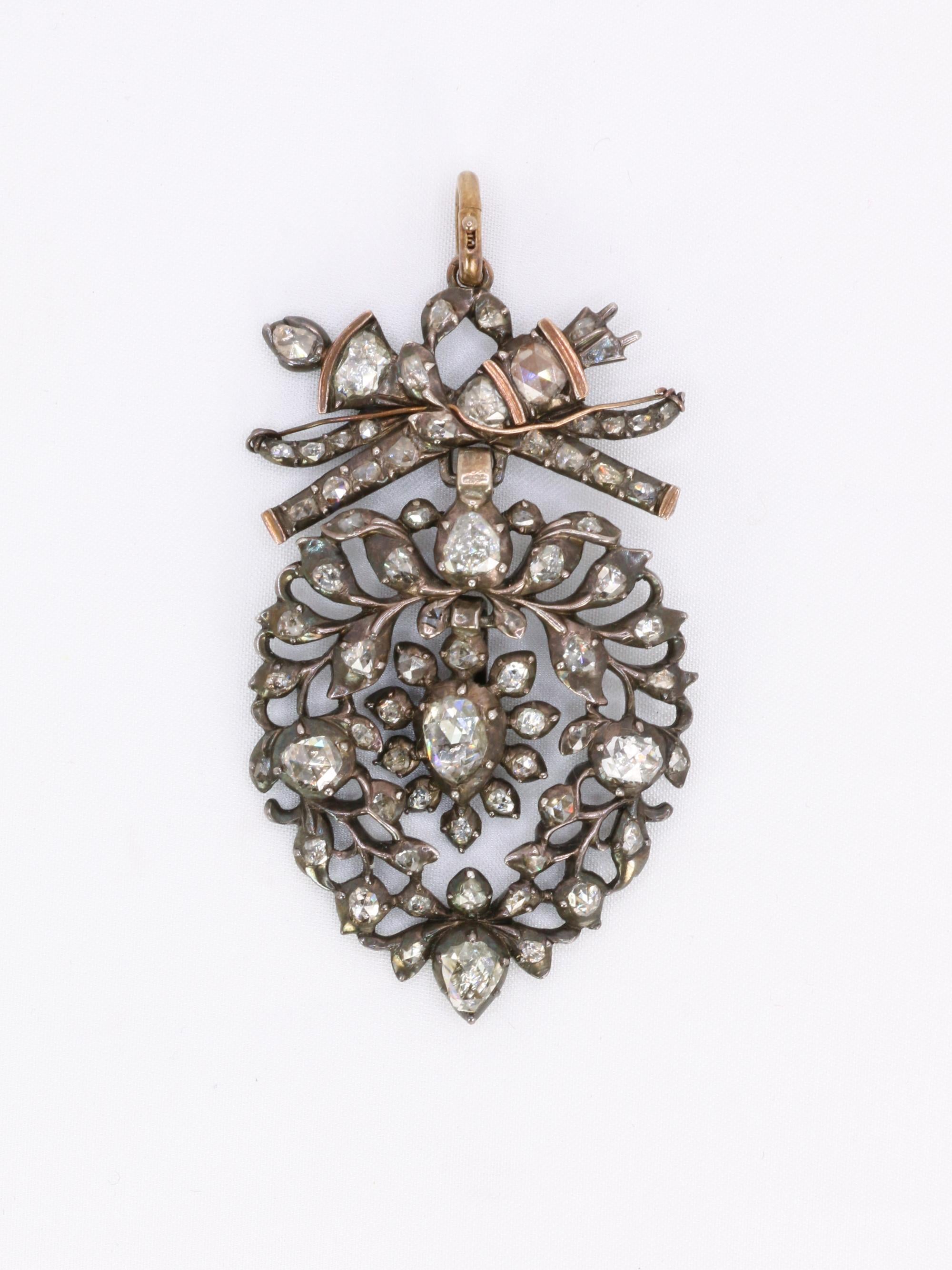 Pendentif ancien cœur flamand diamants taille rose