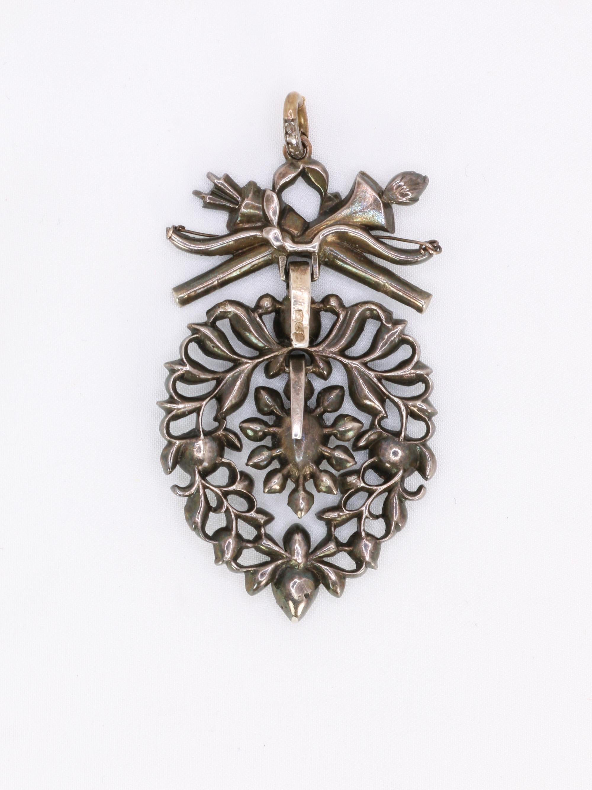 Pendentif ancien cœur flamand diamants taille rose