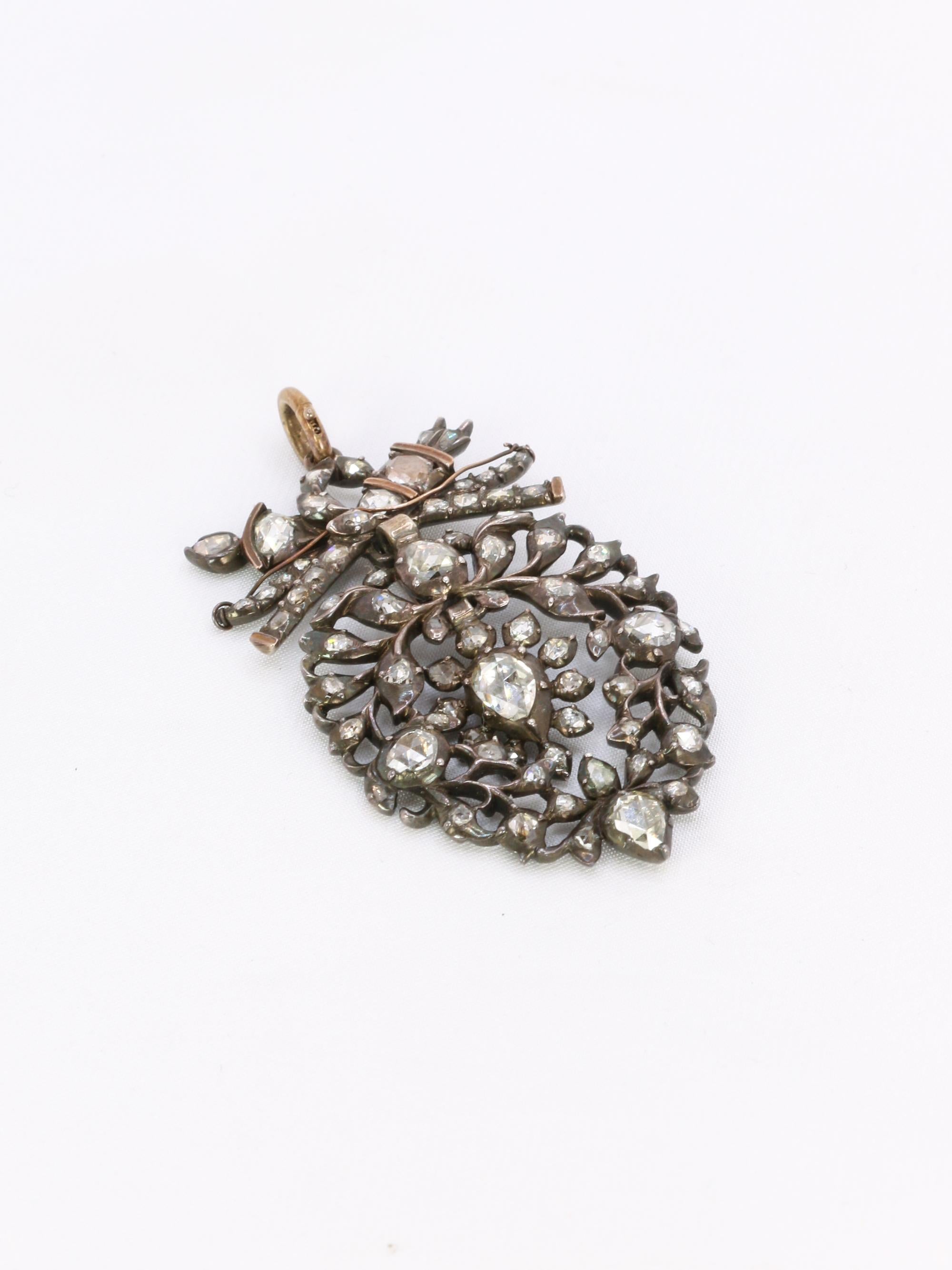 Pendentif ancien cœur flamand diamants taille rose