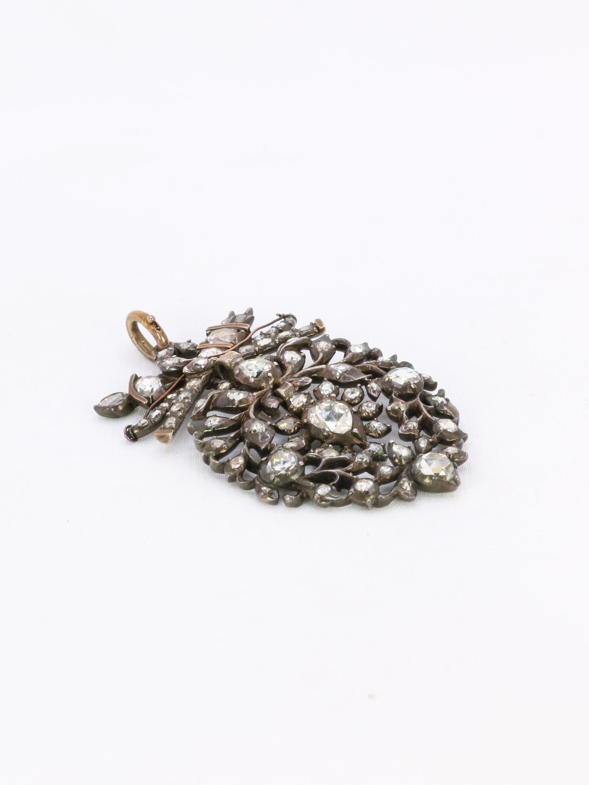 Pendentif ancien cœur flamand diamants taille rose