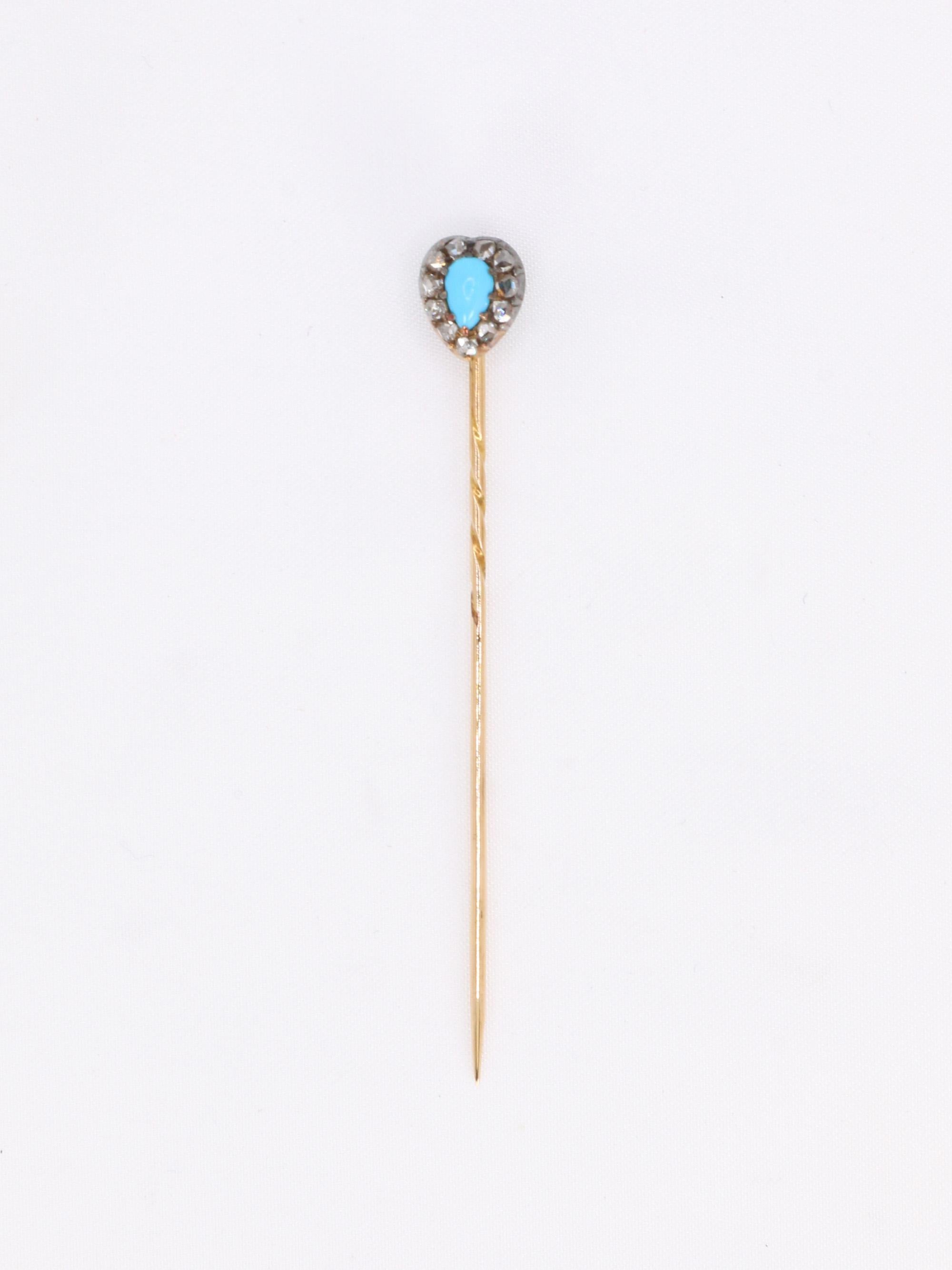Epingle ancienne or jaune turquoise diamants