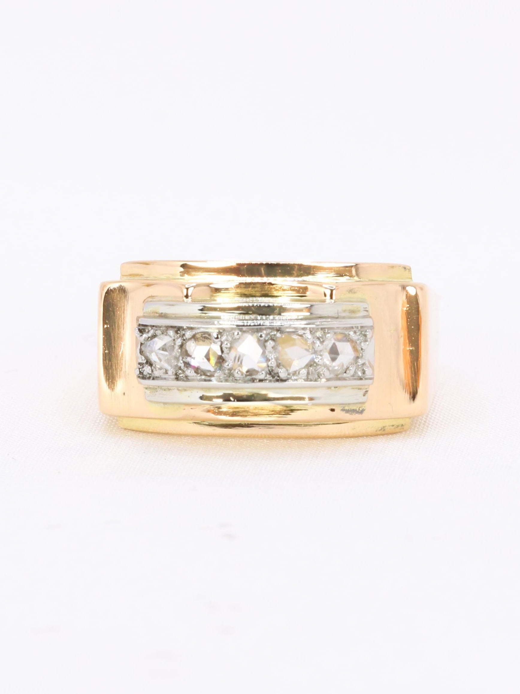 Bague pont or jaune diamants taille rose