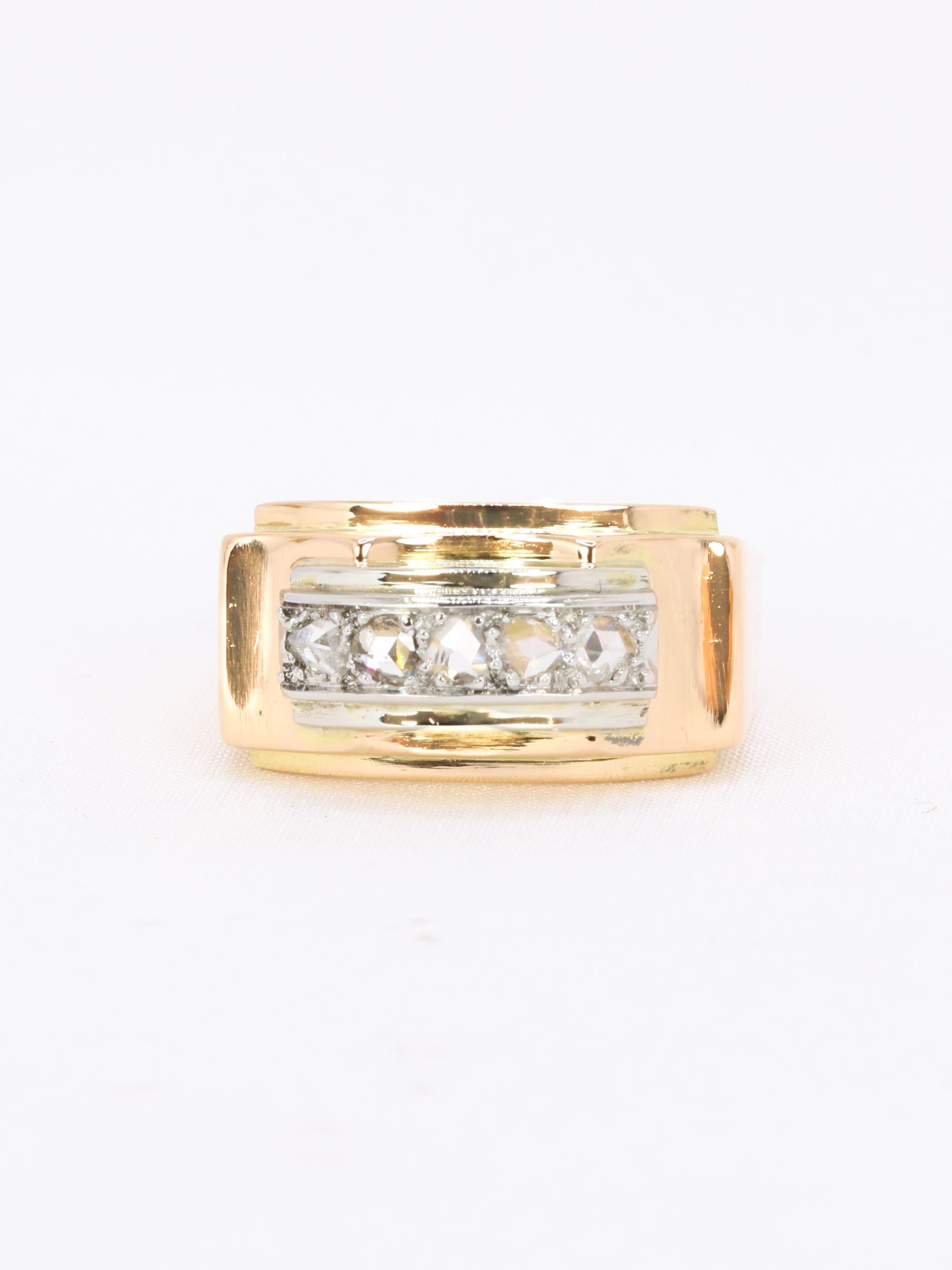 Bague pont or jaune diamants taille rose