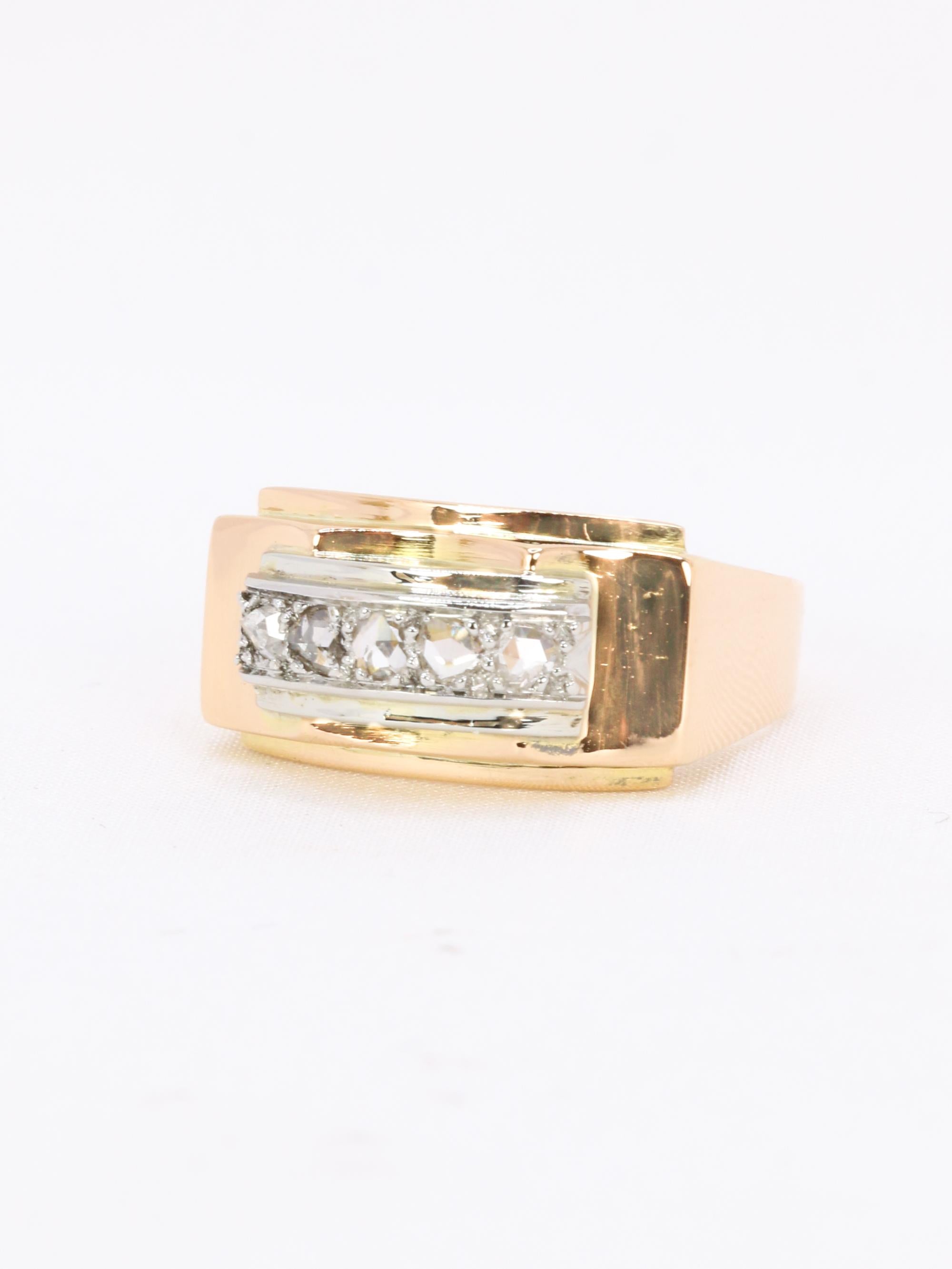 Bague pont or jaune diamants taille rose