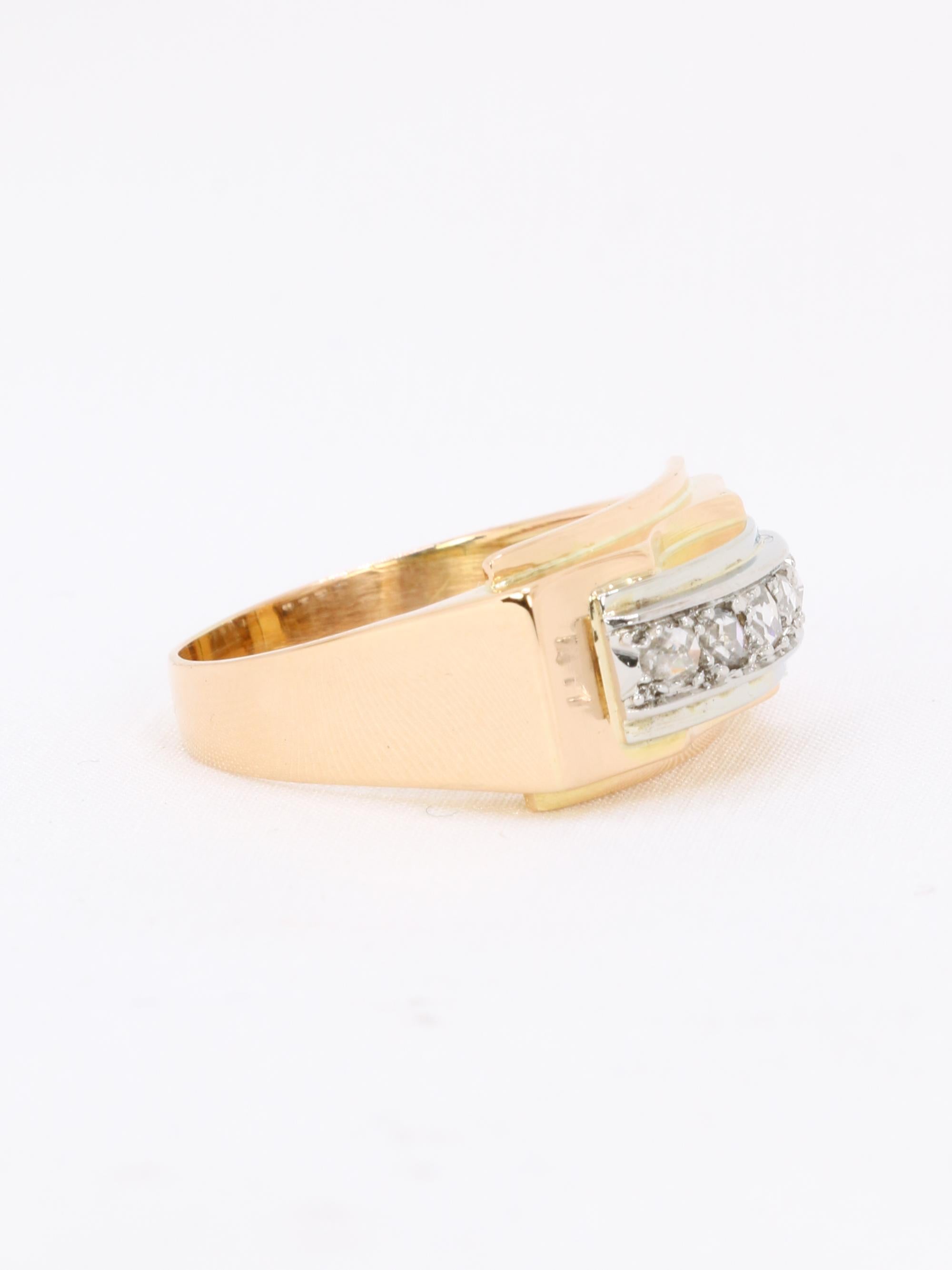 Bague pont or jaune diamants taille rose