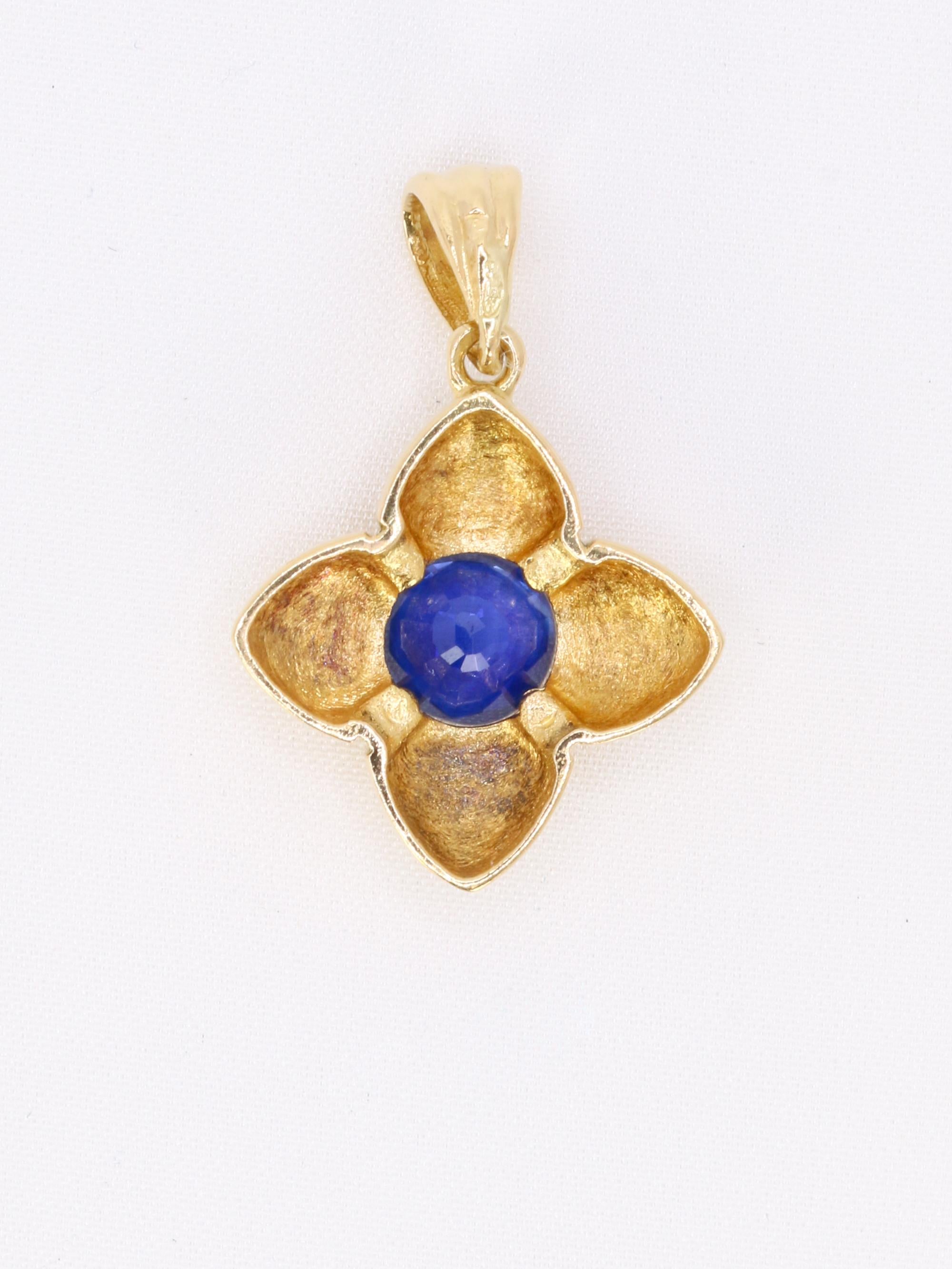 Pendentif charms vintage fleur or jaune saphir