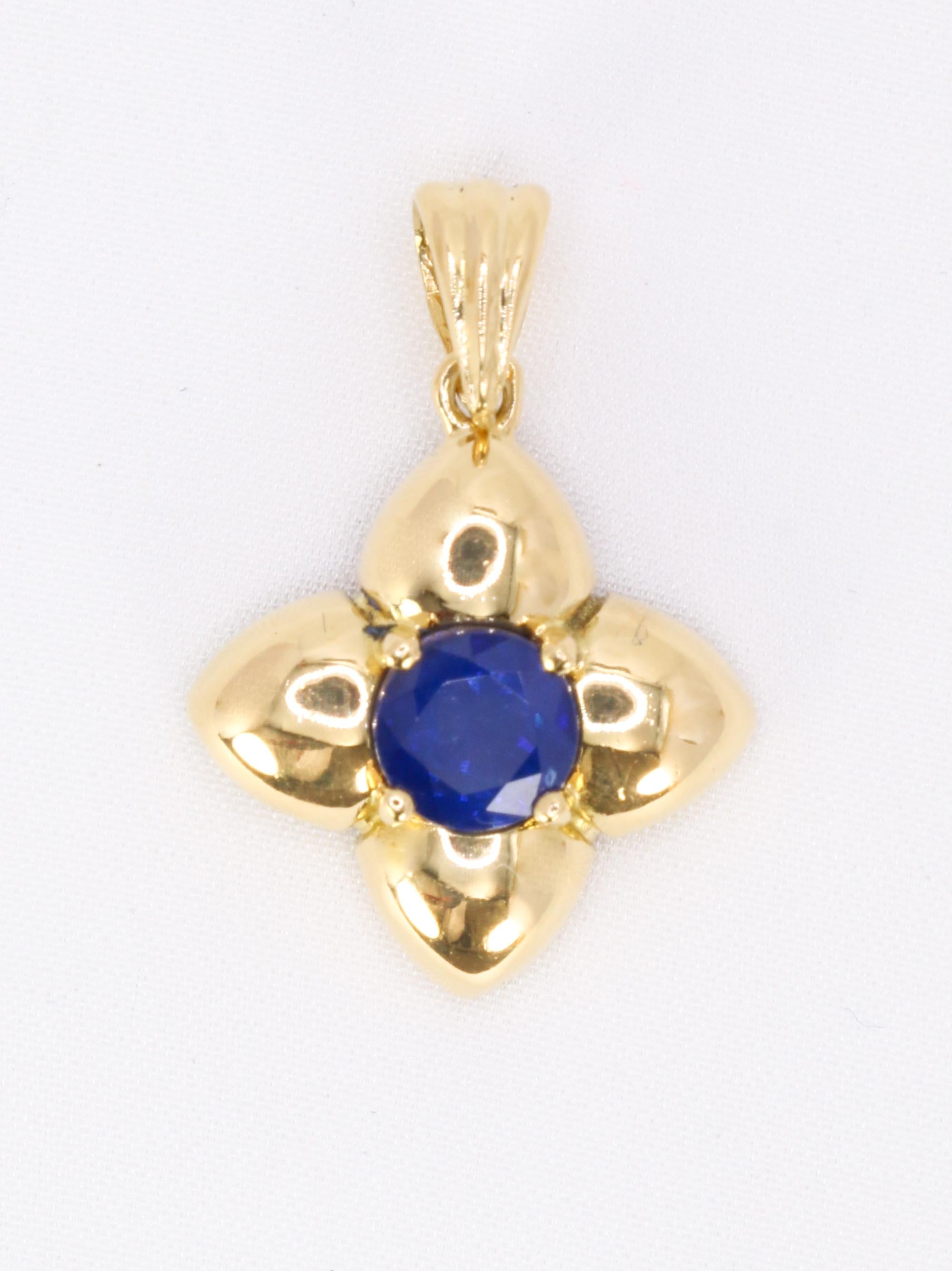 Pendentif charms vintage fleur or jaune saphir