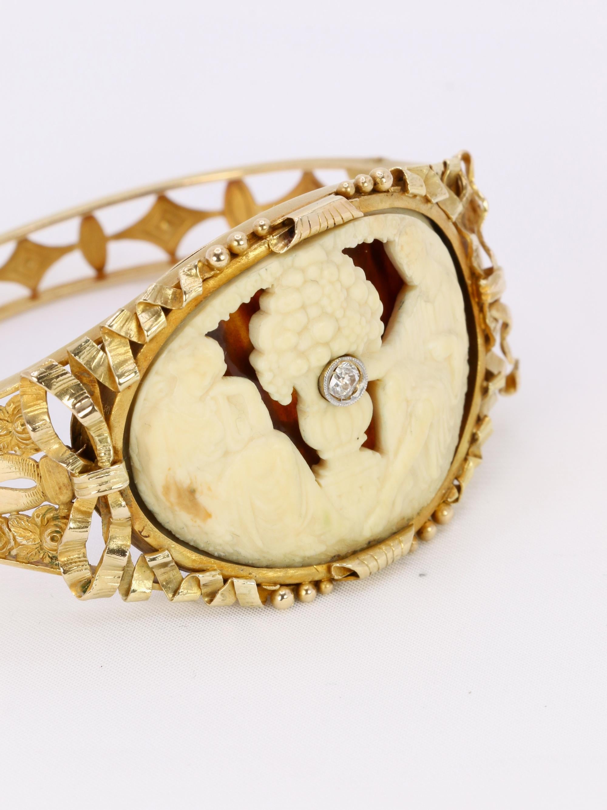 FUSET Y GRAU Bracelet camée Art Nouveau ivoire écaille diamant