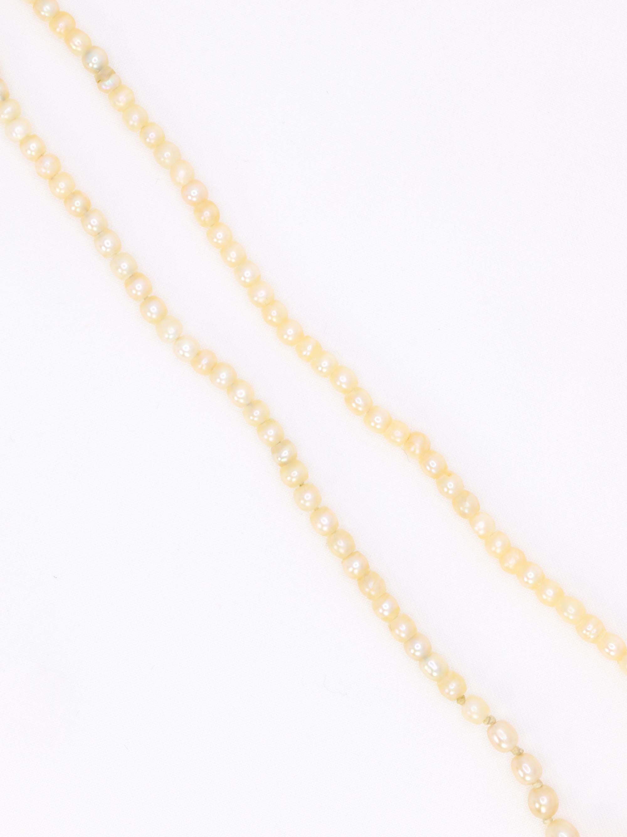 Collier de perles fines fermoir or jaune diamants taille rose