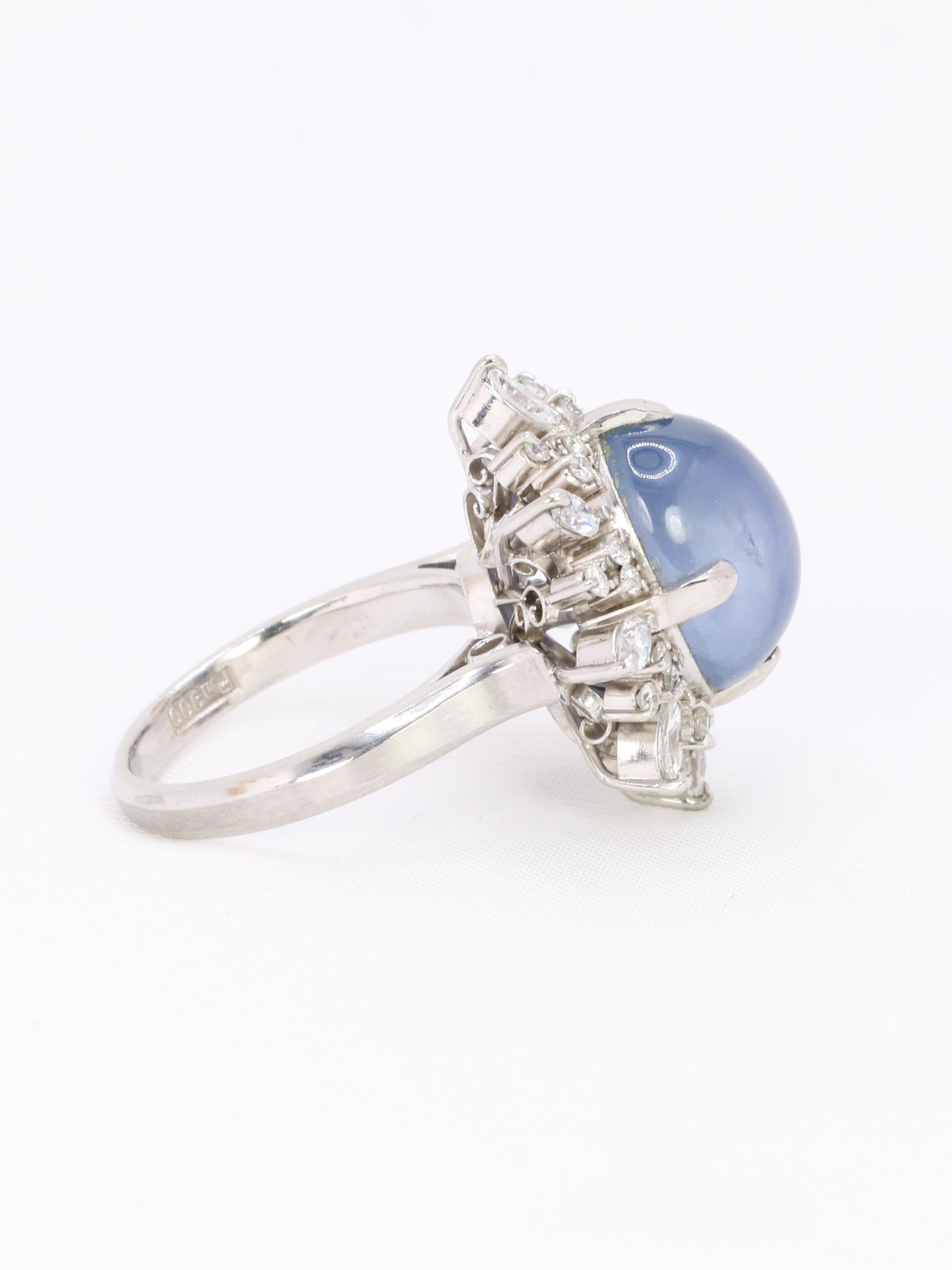 Bague marguerite diamants cabochon de saphir étoilé Ceylan 12,34 carats