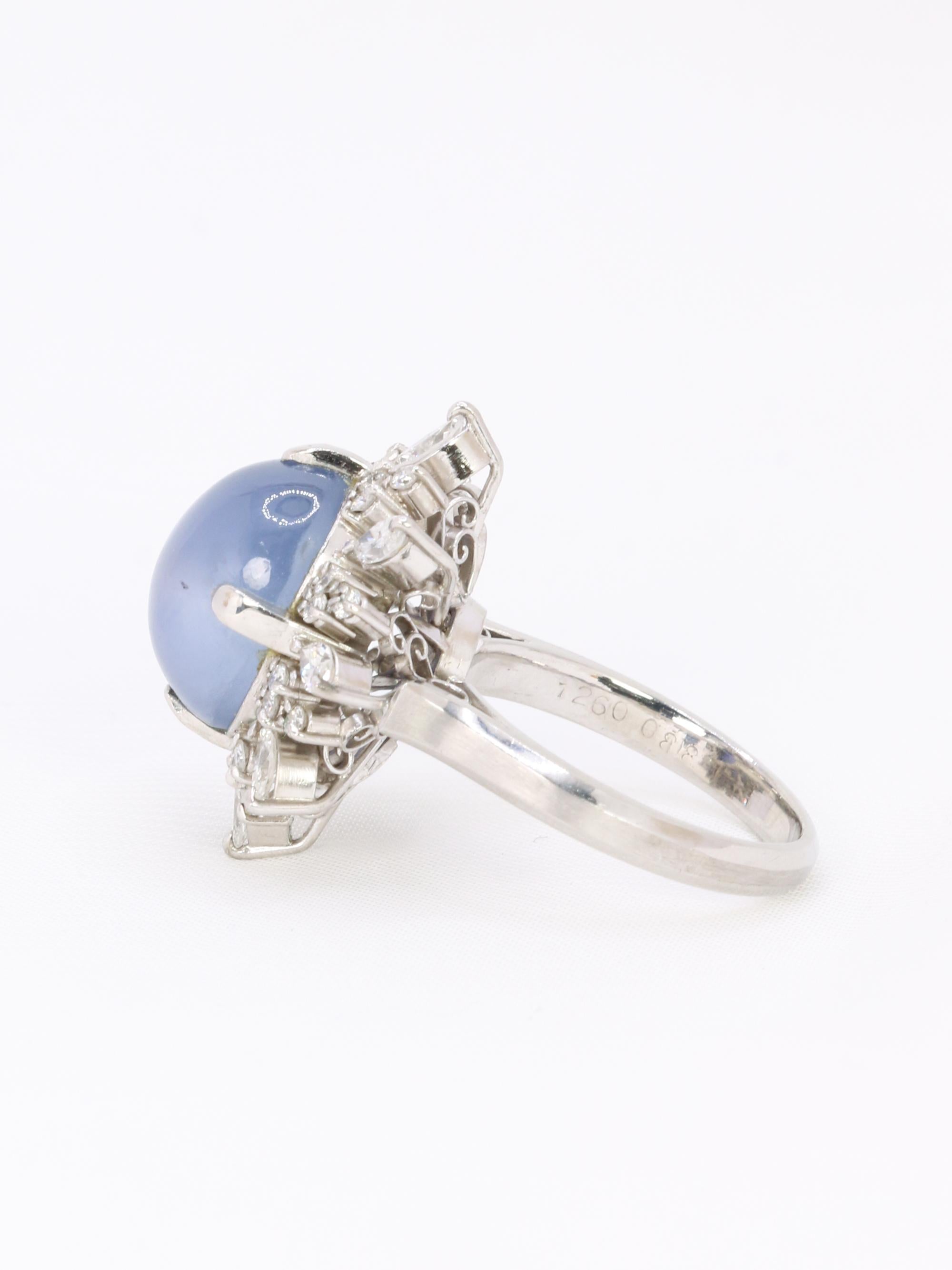 Bague marguerite diamants cabochon de saphir étoilé Ceylan 12,34 carats