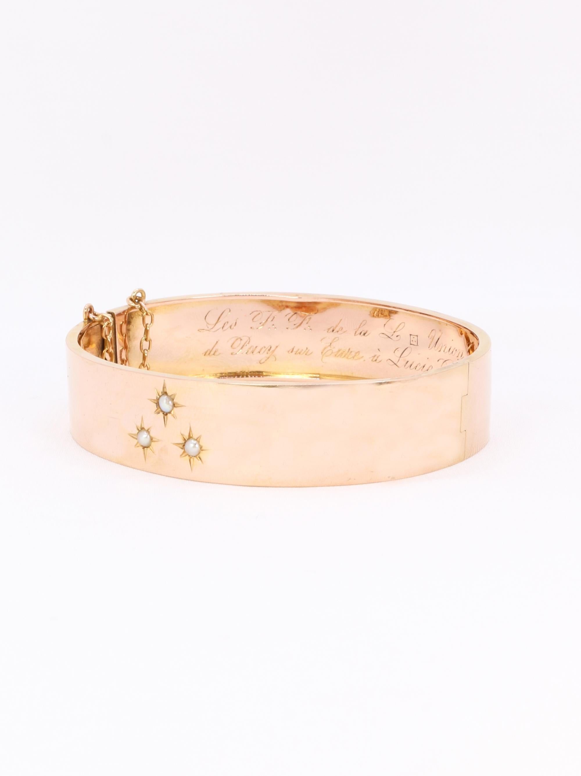 Bracelet jonc maçonnique or rose perles fines