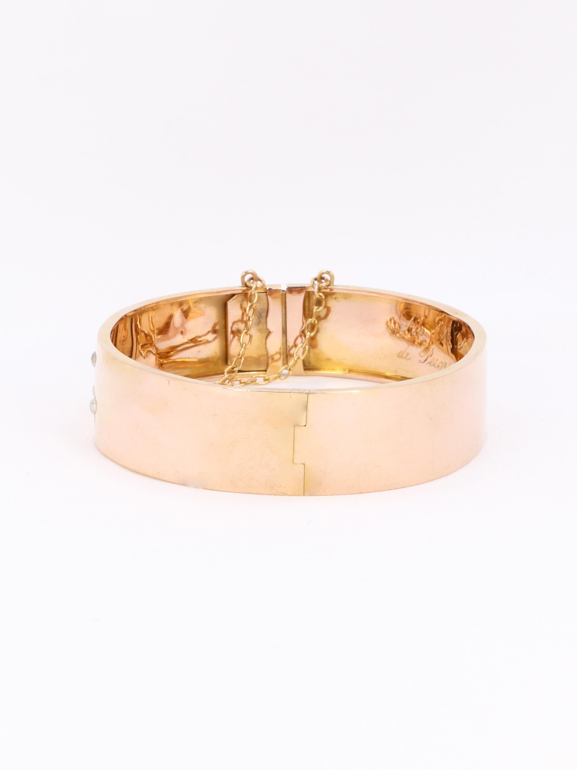 Bracelet jonc maçonnique or rose perles fines