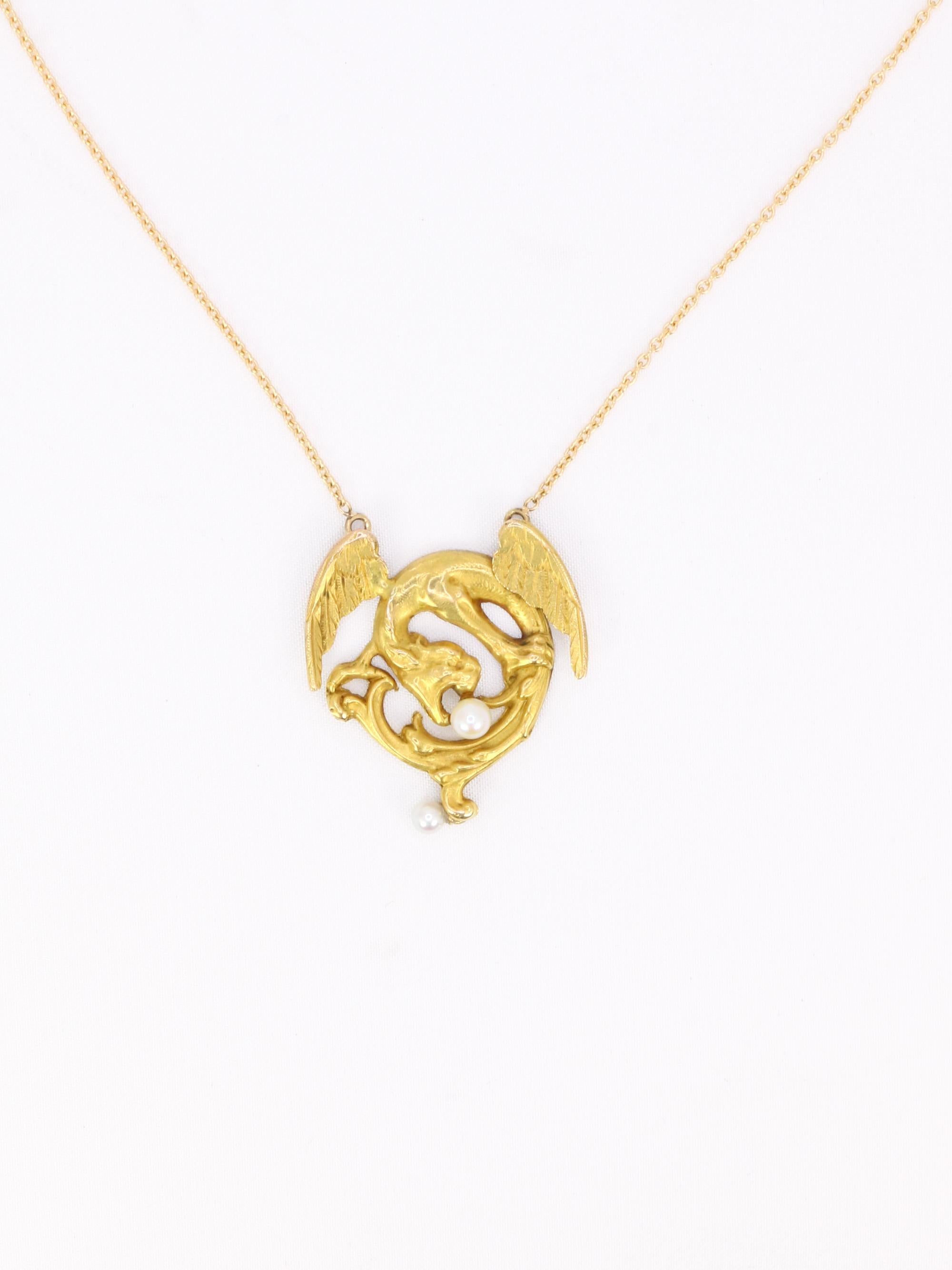 Collier Art Nouveau Chimère or jaune perles