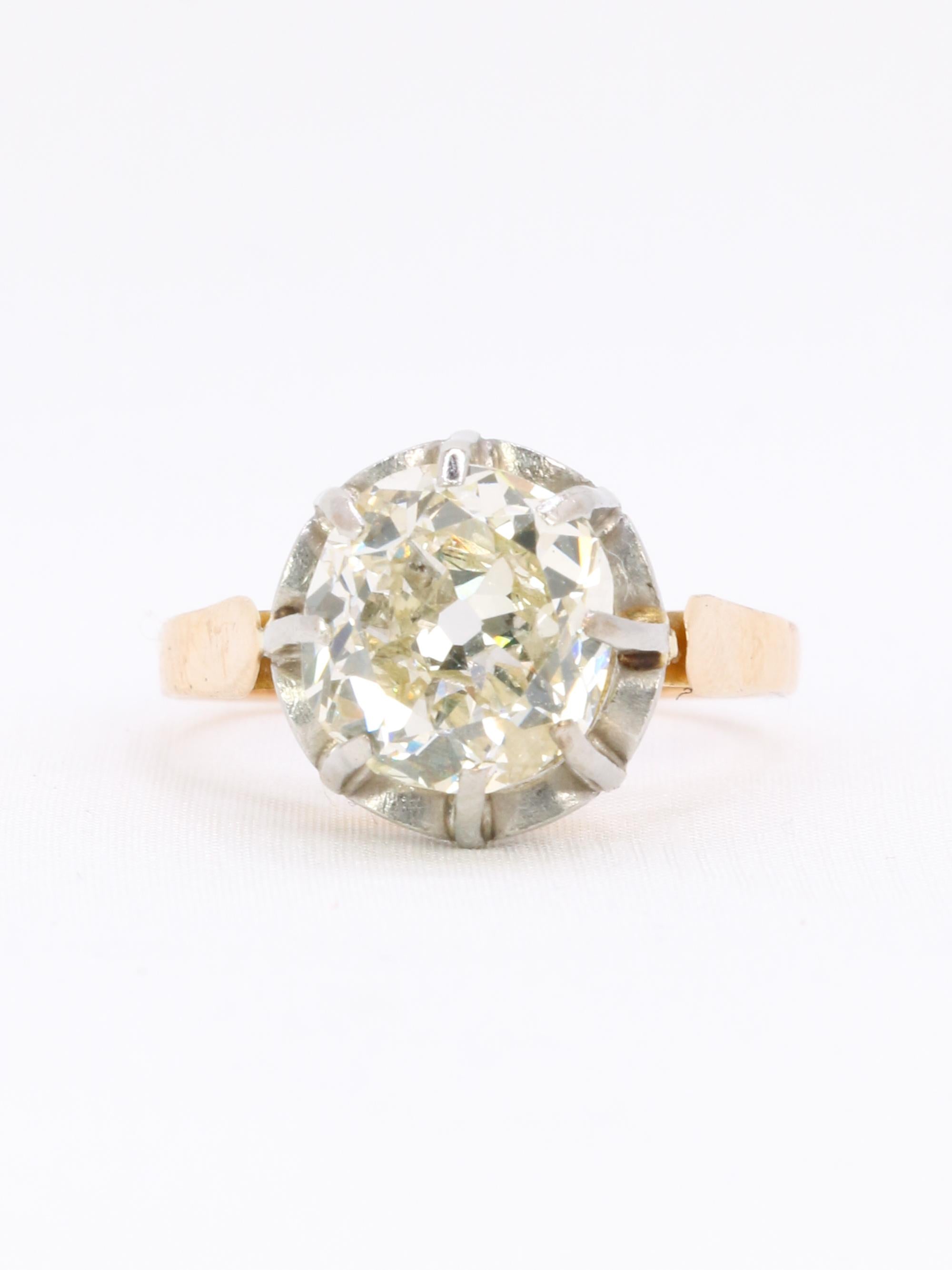 Bague solitaire diamant taille ancienne Old Mine Cut 3,07 carats