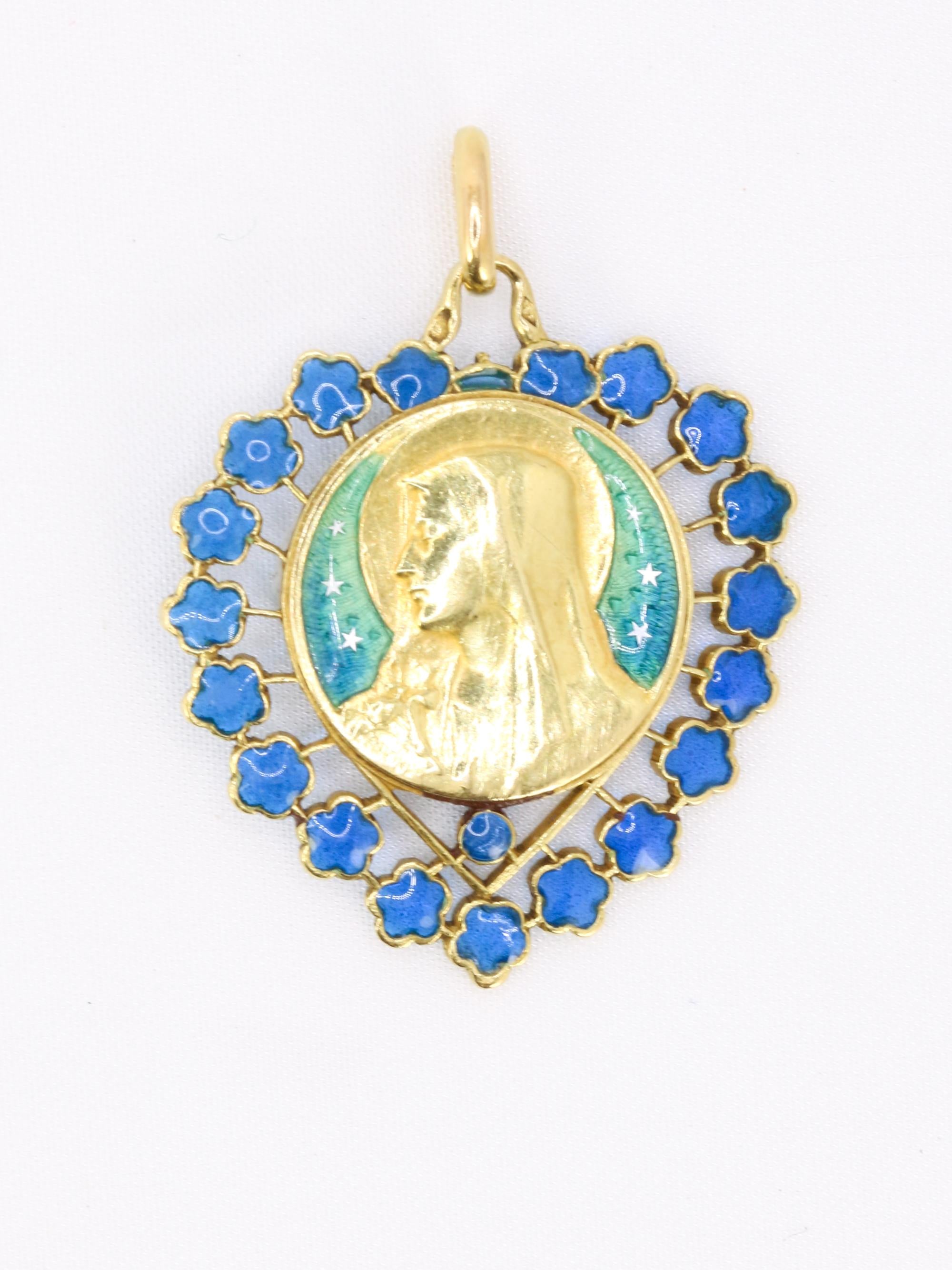 BECKER Médaille Art Nouveau Coeur émail bleu