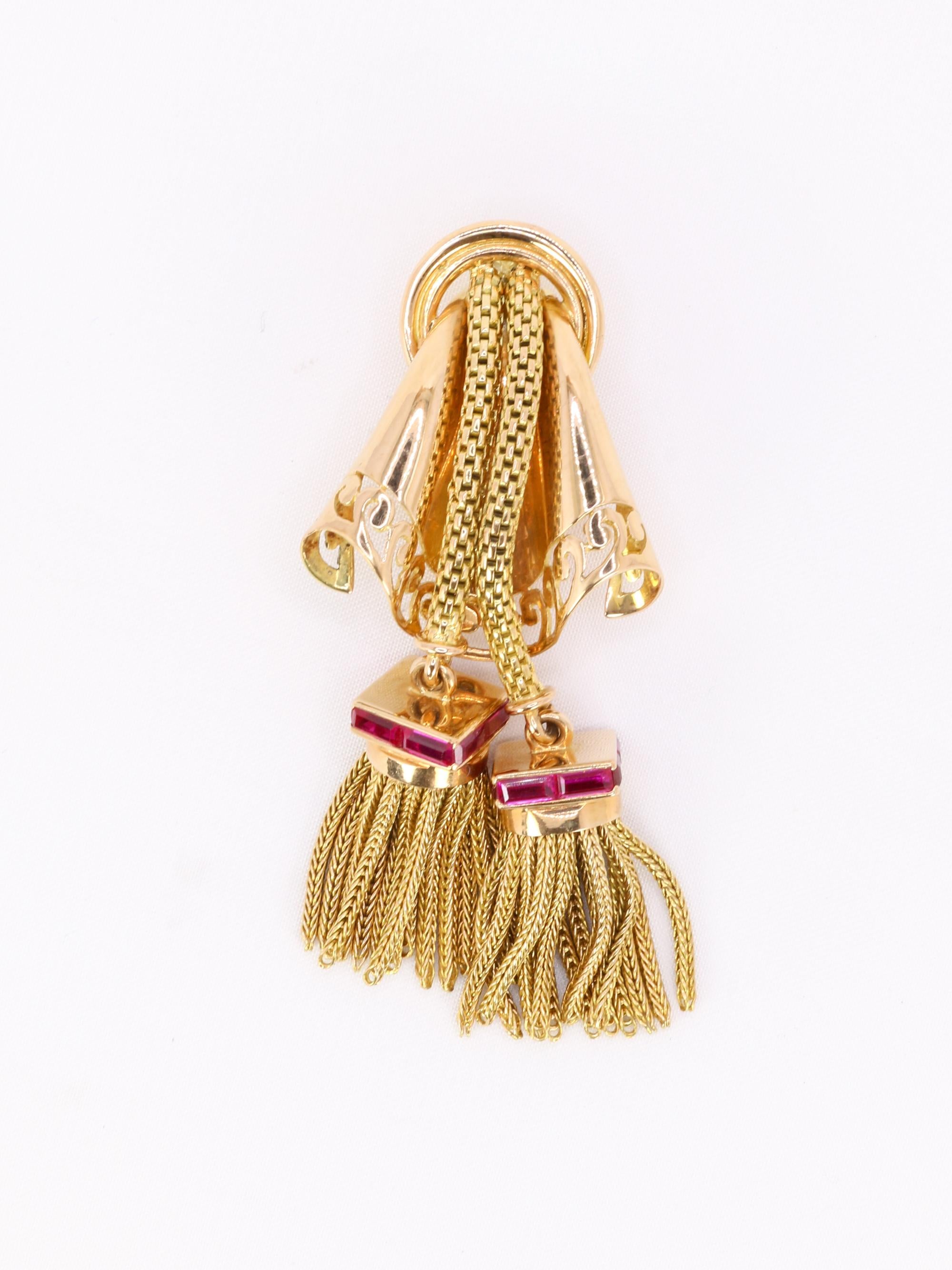 Broche passementerie or jaune rubis calibrés